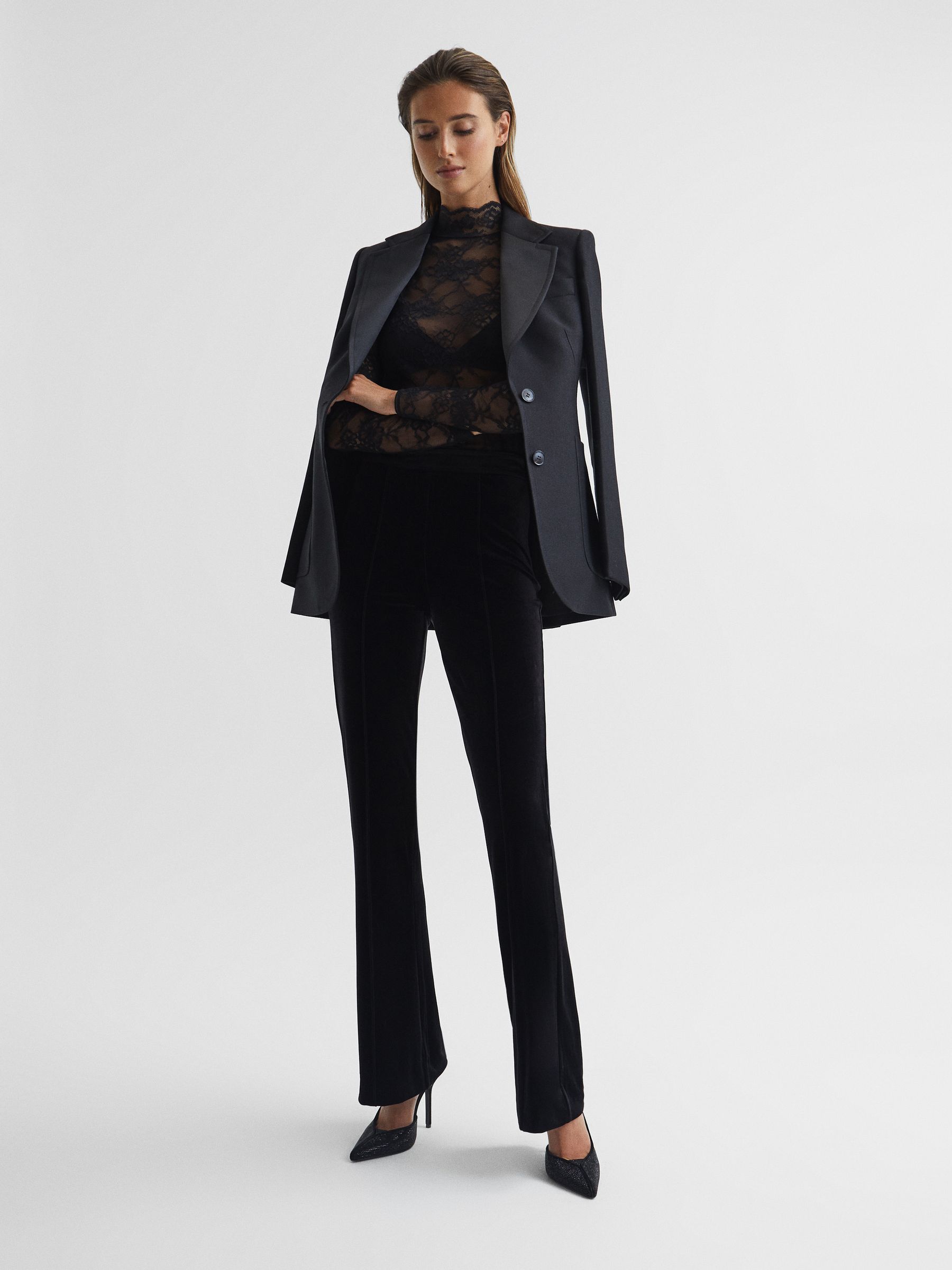 Reiss Lace High Neck Top in Black - REISS