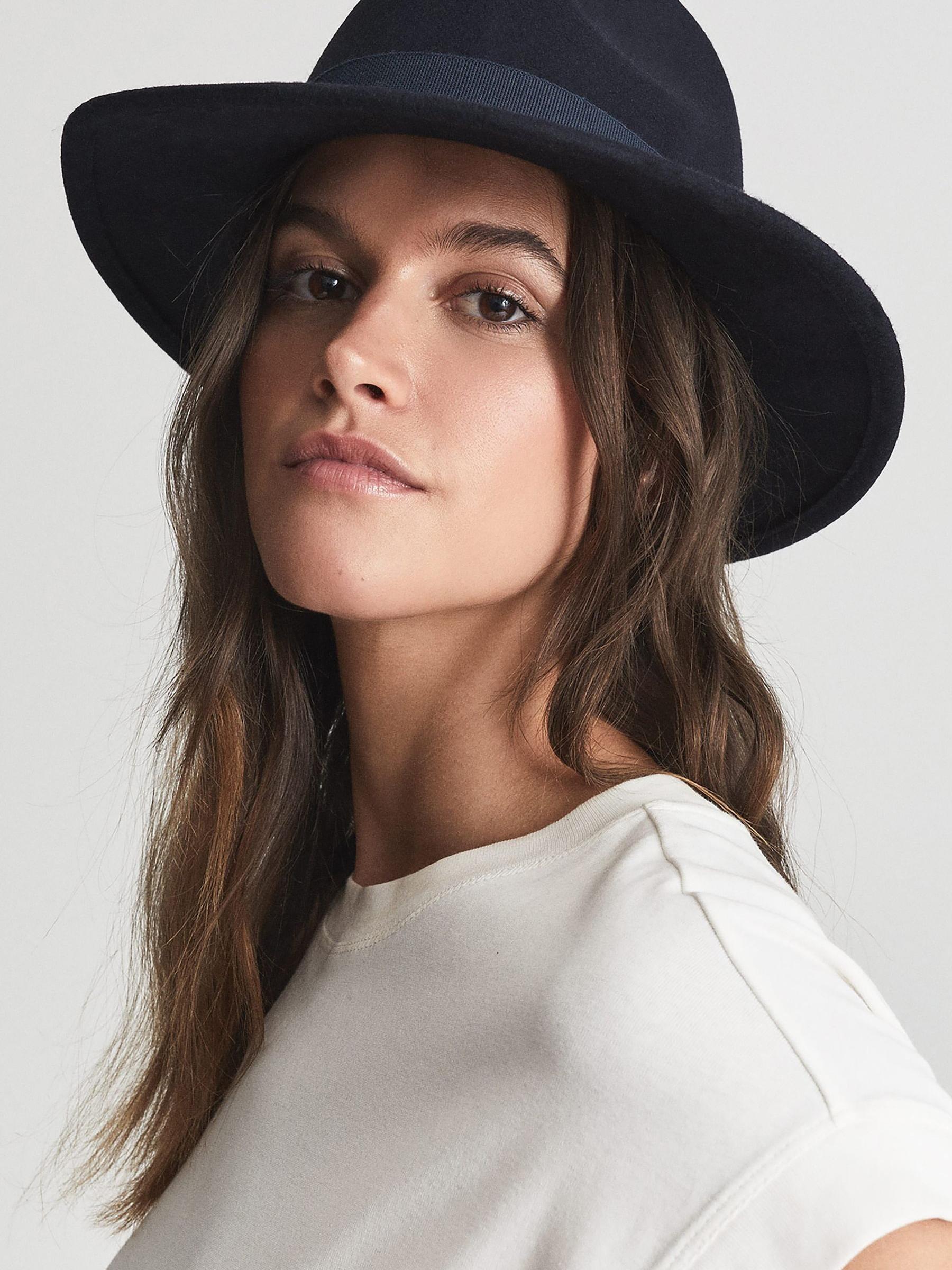 Wool Fedora Hat in Navy - Image 2 of 4