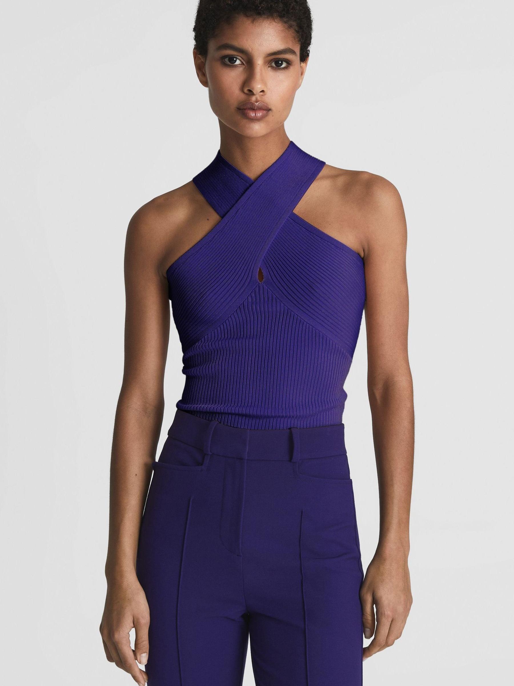 Knitted Halterneck Cami Vest Top in Purple - Image 1 of 5