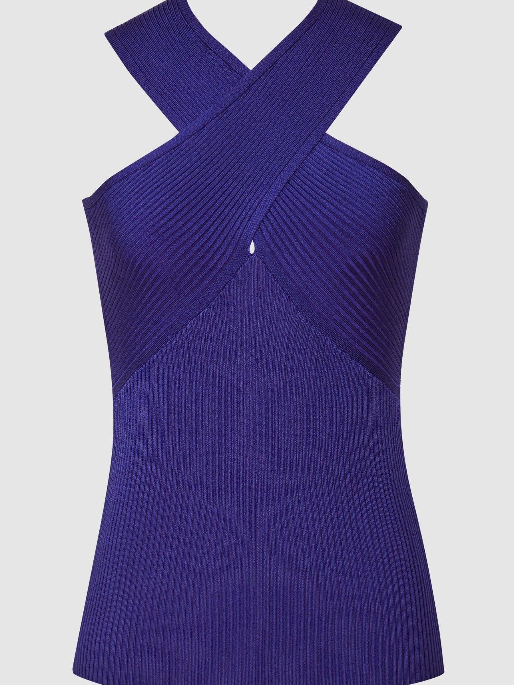 Knitted Halterneck Cami Vest Top in Purple - Image 2 of 5