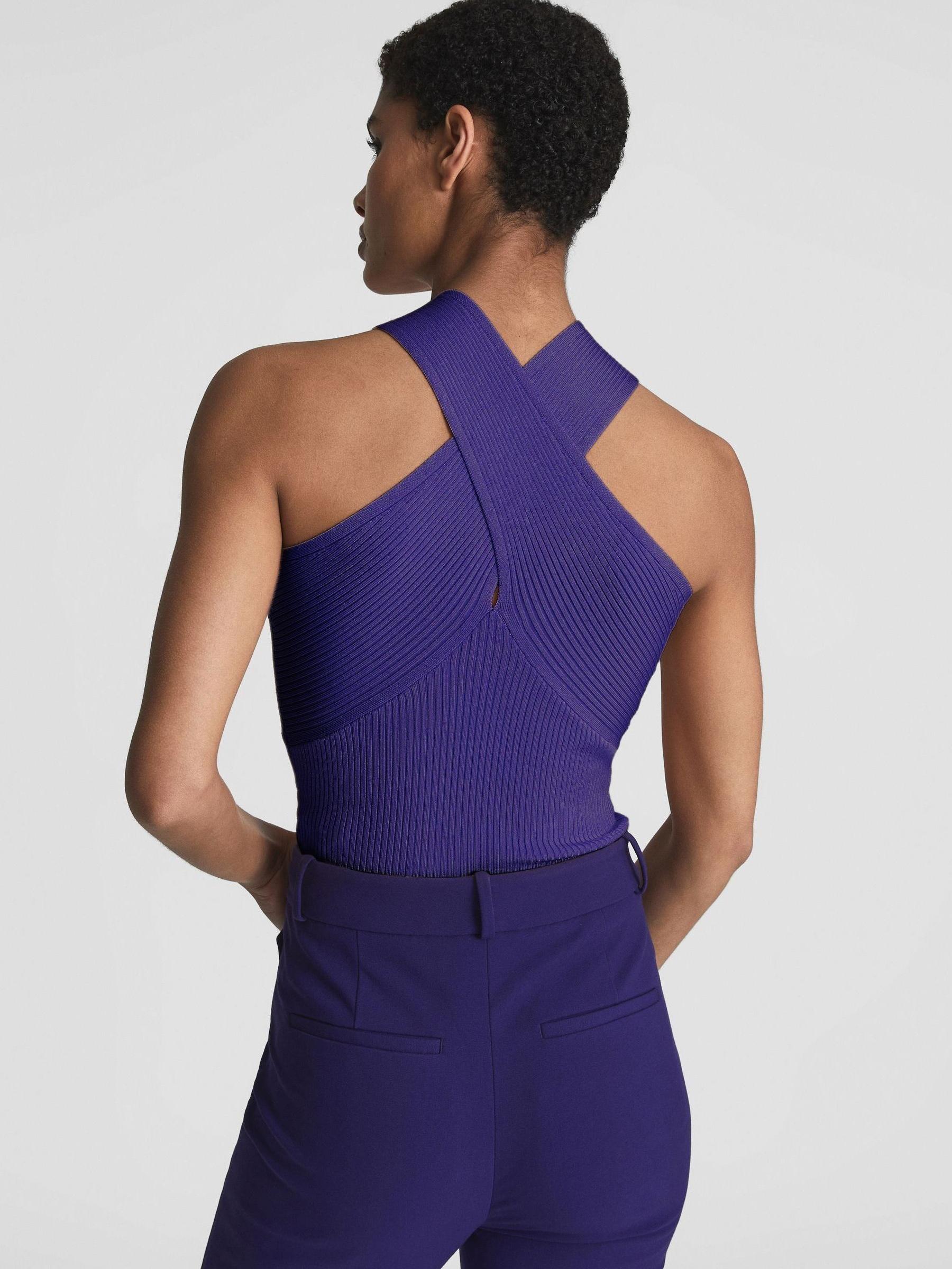 Knitted Halterneck Cami Vest Top in Purple - Image 5 of 5