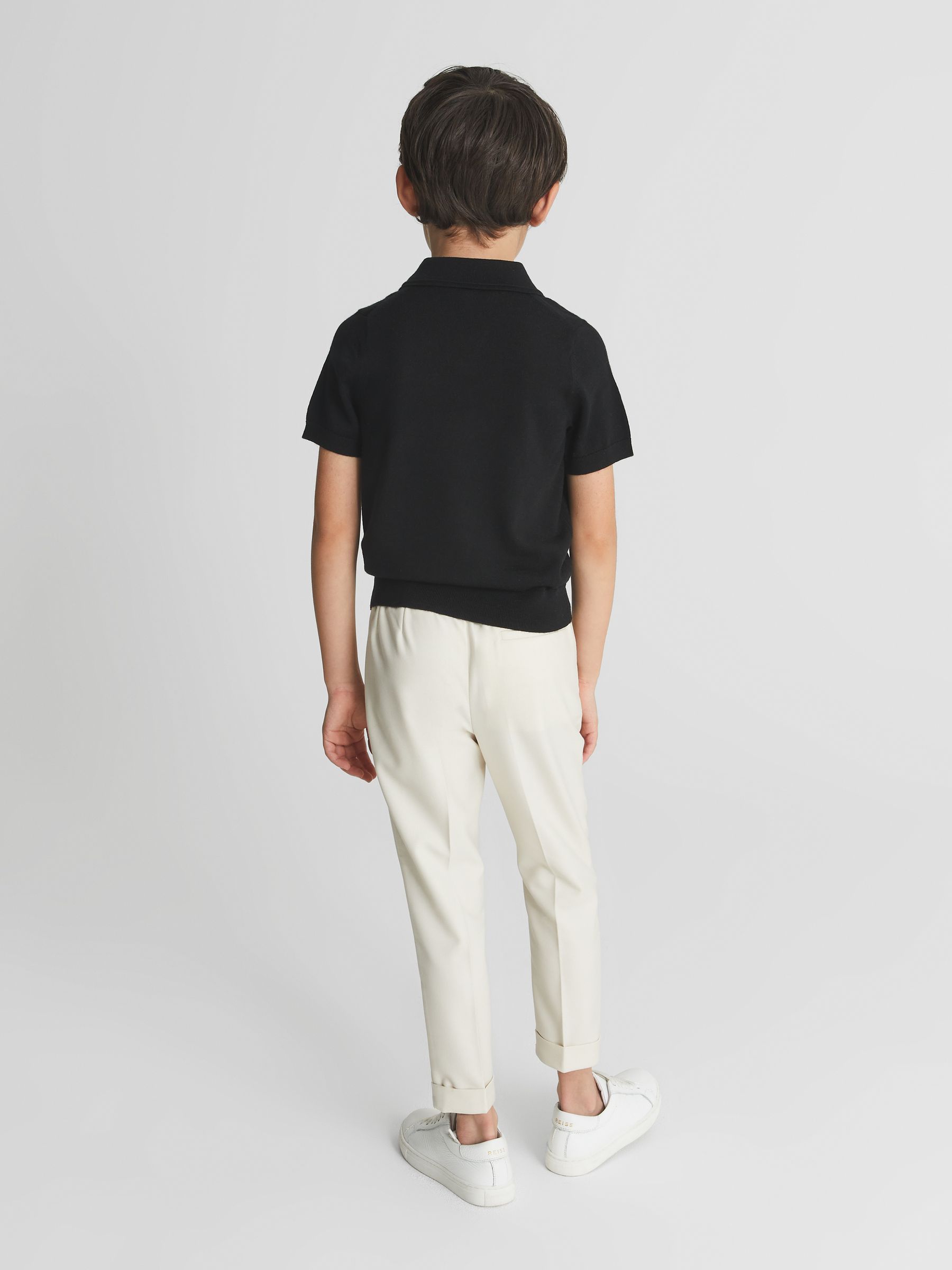 Merino Wool Open Collar Polo Shirt in Black - Image 5 of 6