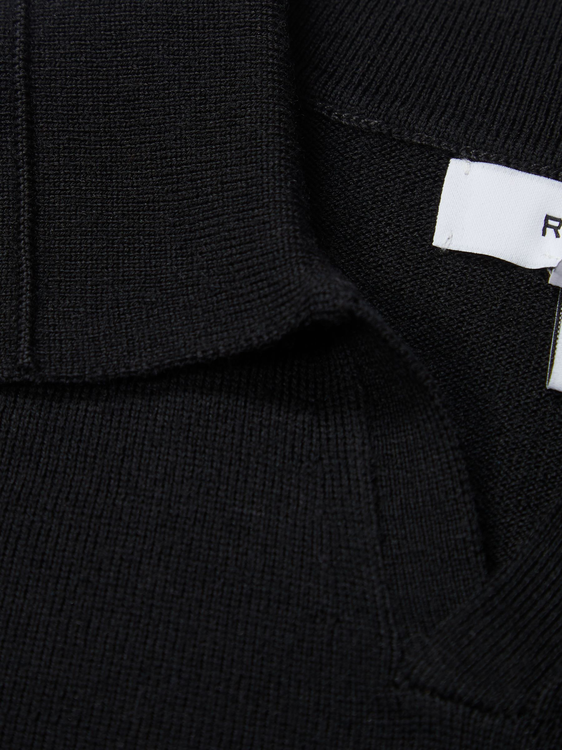 Merino Wool Open Collar Polo Shirt in Black - Image 6 of 6