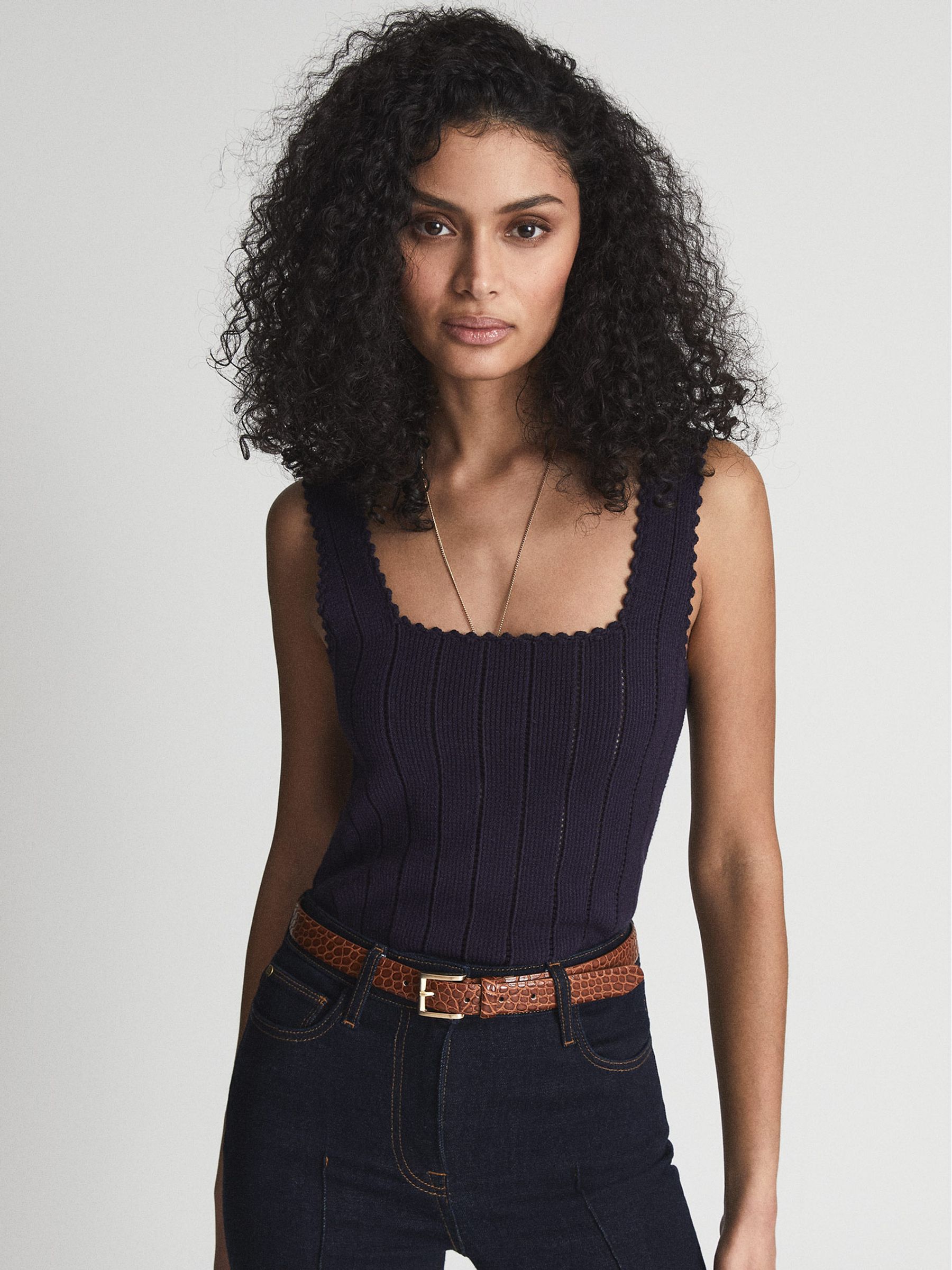 Stitch Interest Square Neck Vest in Navy - Image 1 of 5