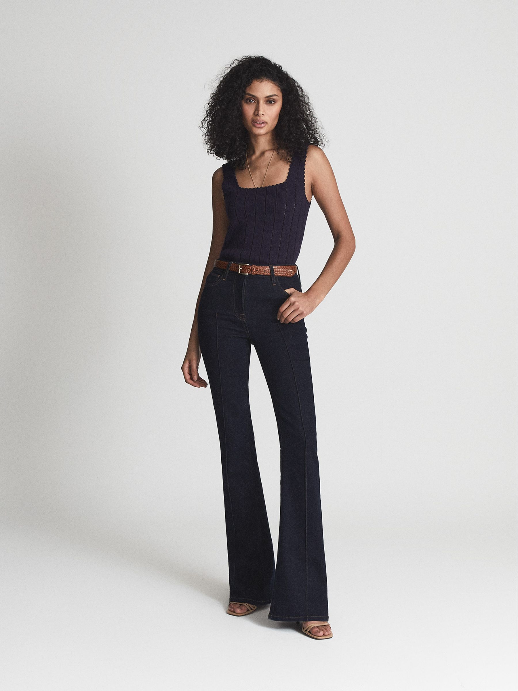 Stitch Interest Square Neck Vest in Navy - Image 3 of 5