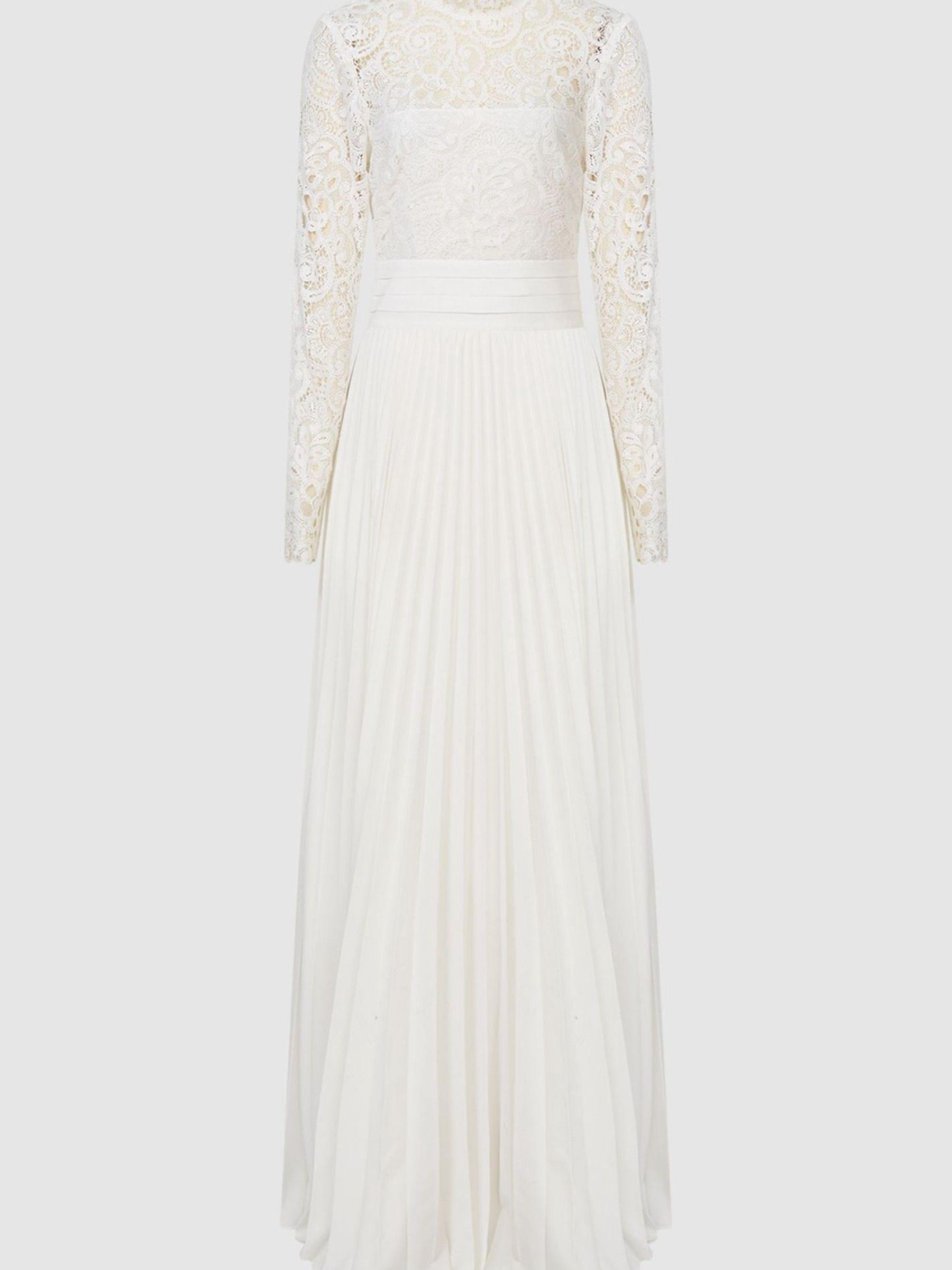 Lace Top Pleated Dress in White - Image 2 of 7