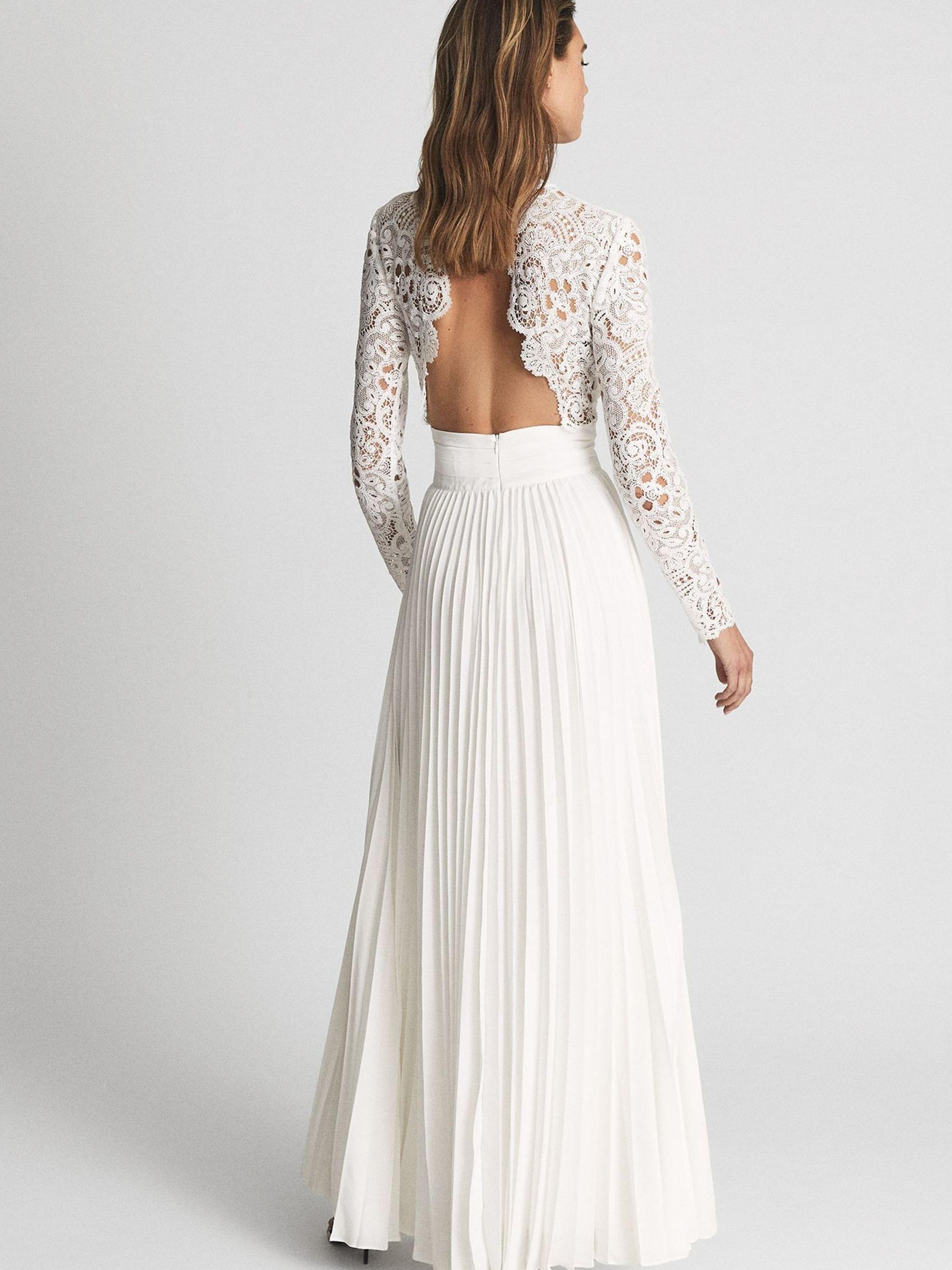 Lace Top Pleated Dress in White - Image 5 of 7