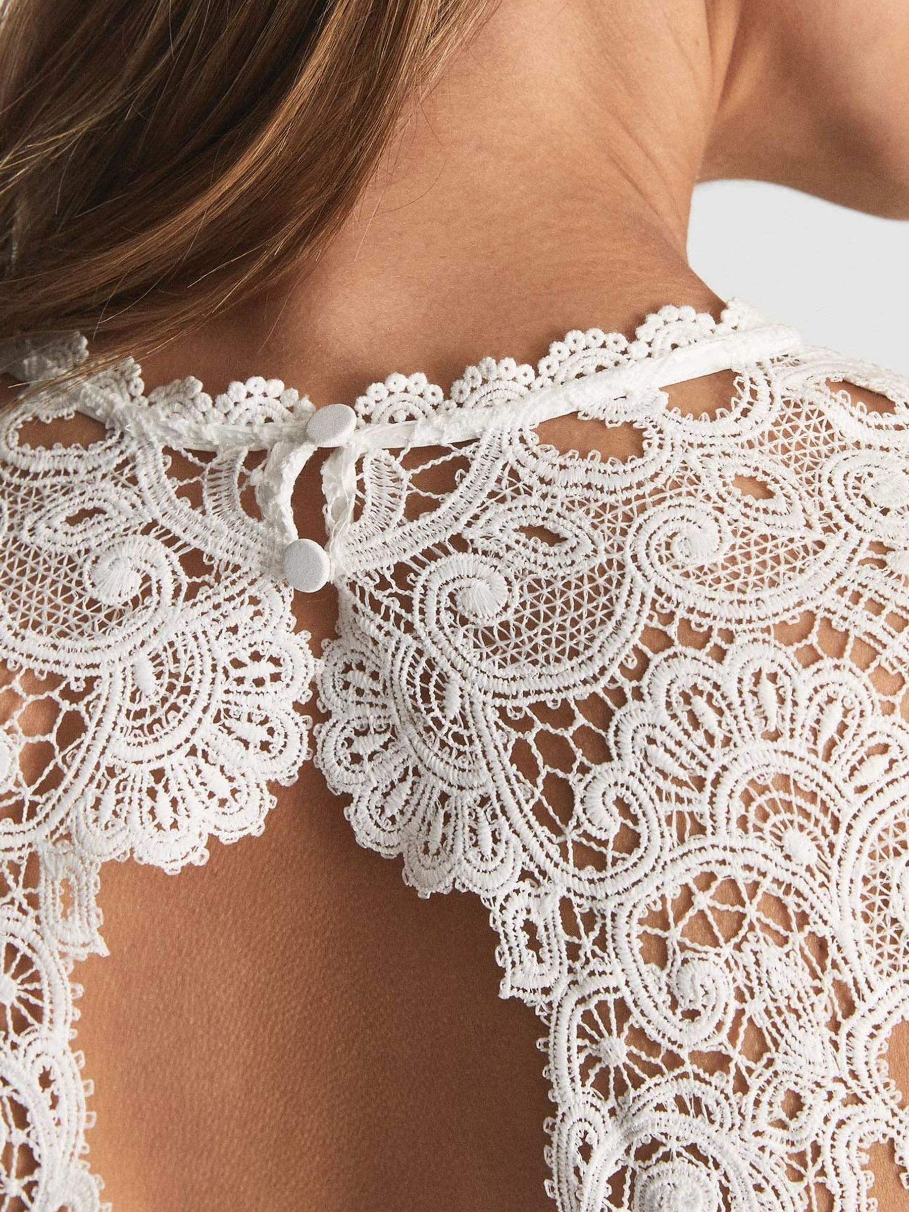 Lace Top Pleated Dress in White - Image 7 of 7