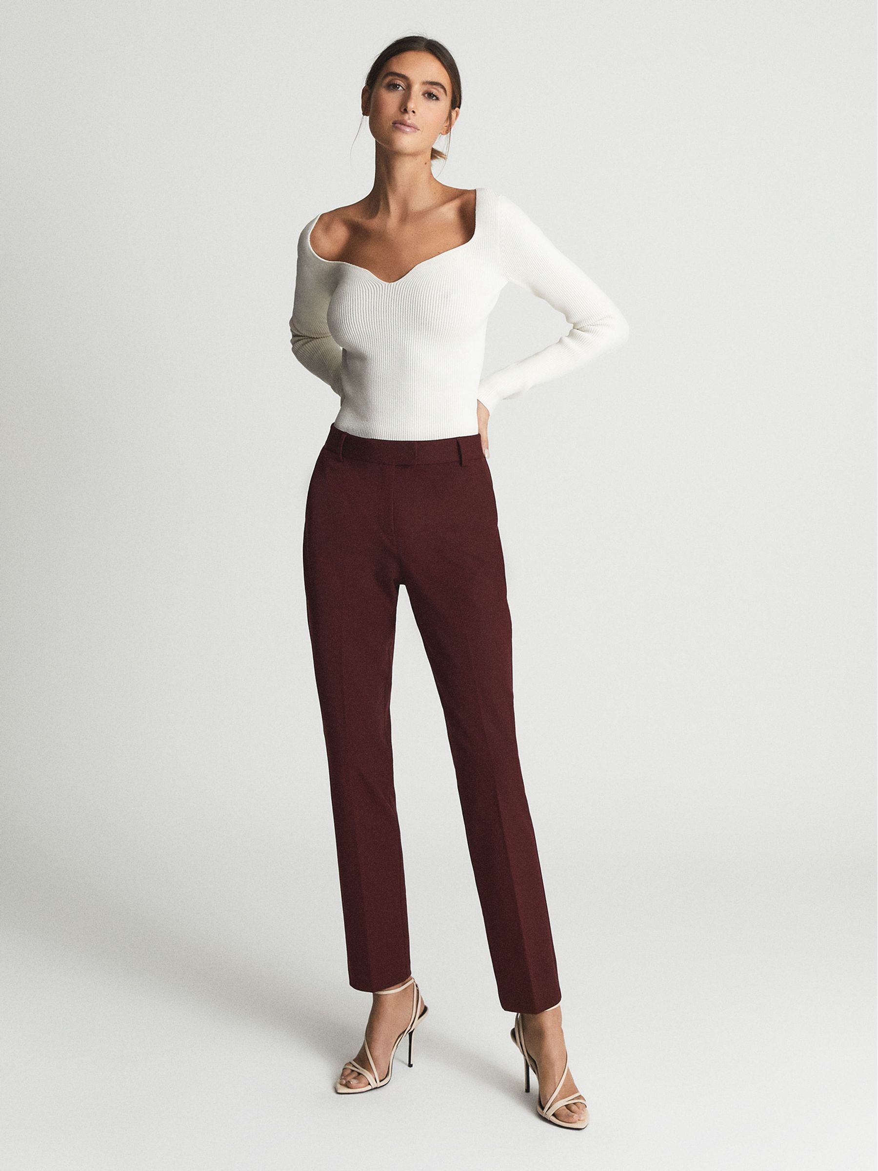 Slim Fit Tailored Trousers in Maroon - Image 1 of 5