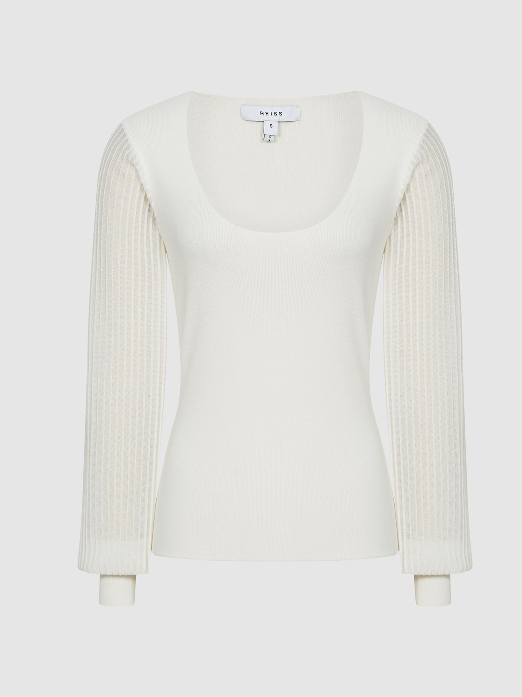 Scoop Neck Sheer Sleeve Top in White - Image 2 of 5 Scoop Neck Sheer Sleeve Top in White - Image 2 of 5