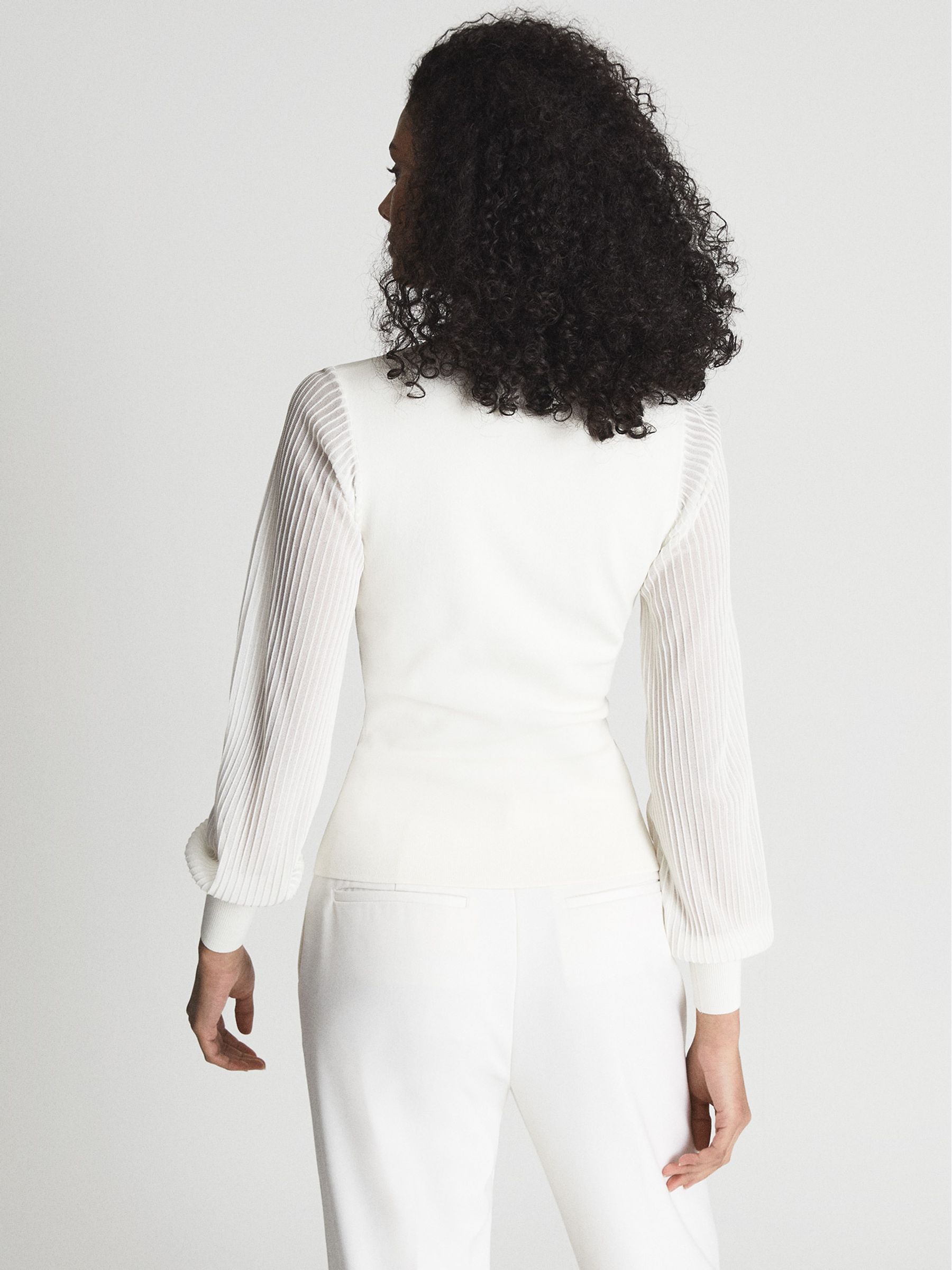 Scoop Neck Sheer Sleeve Top in White - Image 5 of 5