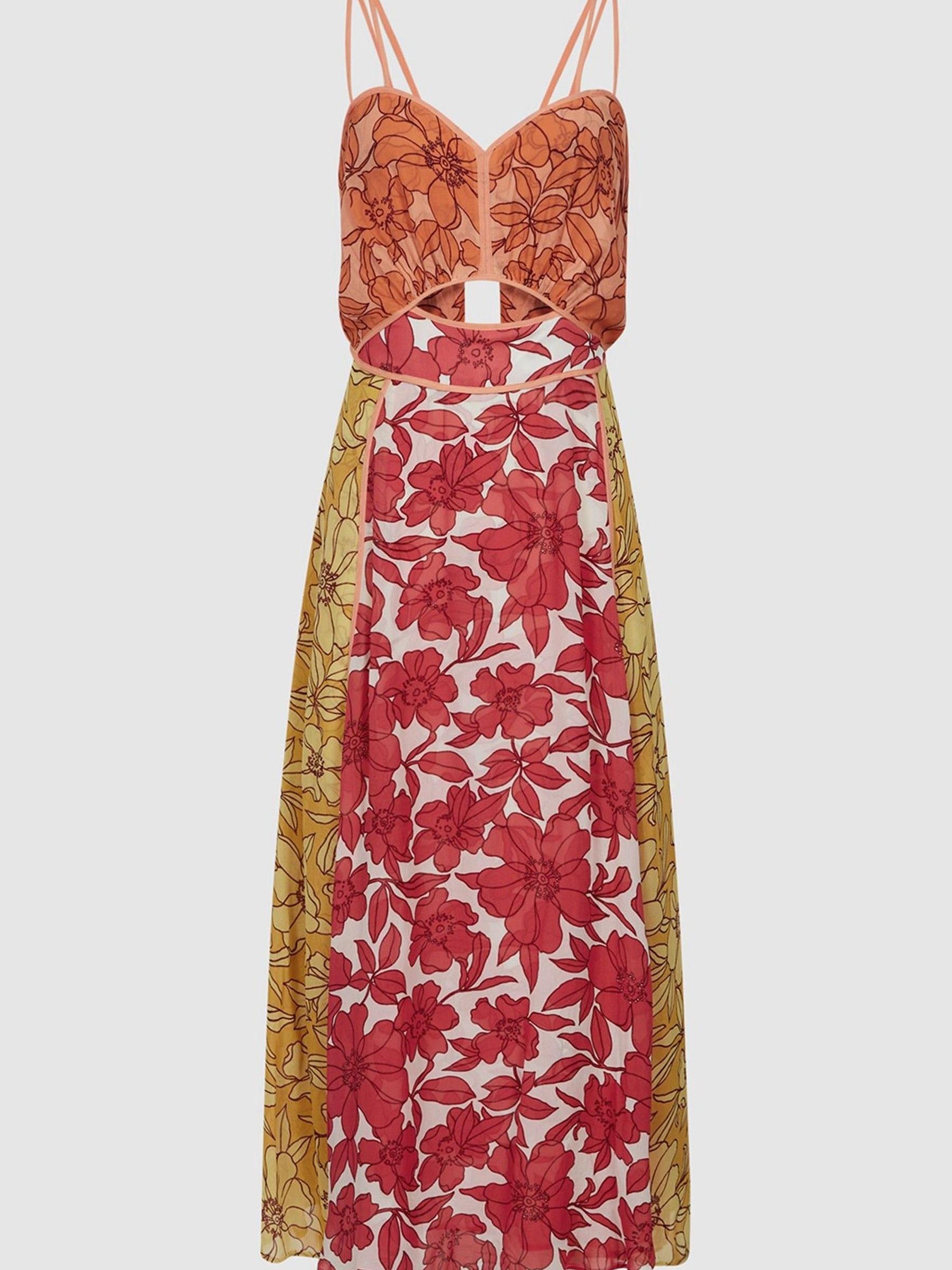 Reiss Cut-Out Midi Dress in Red - REISS