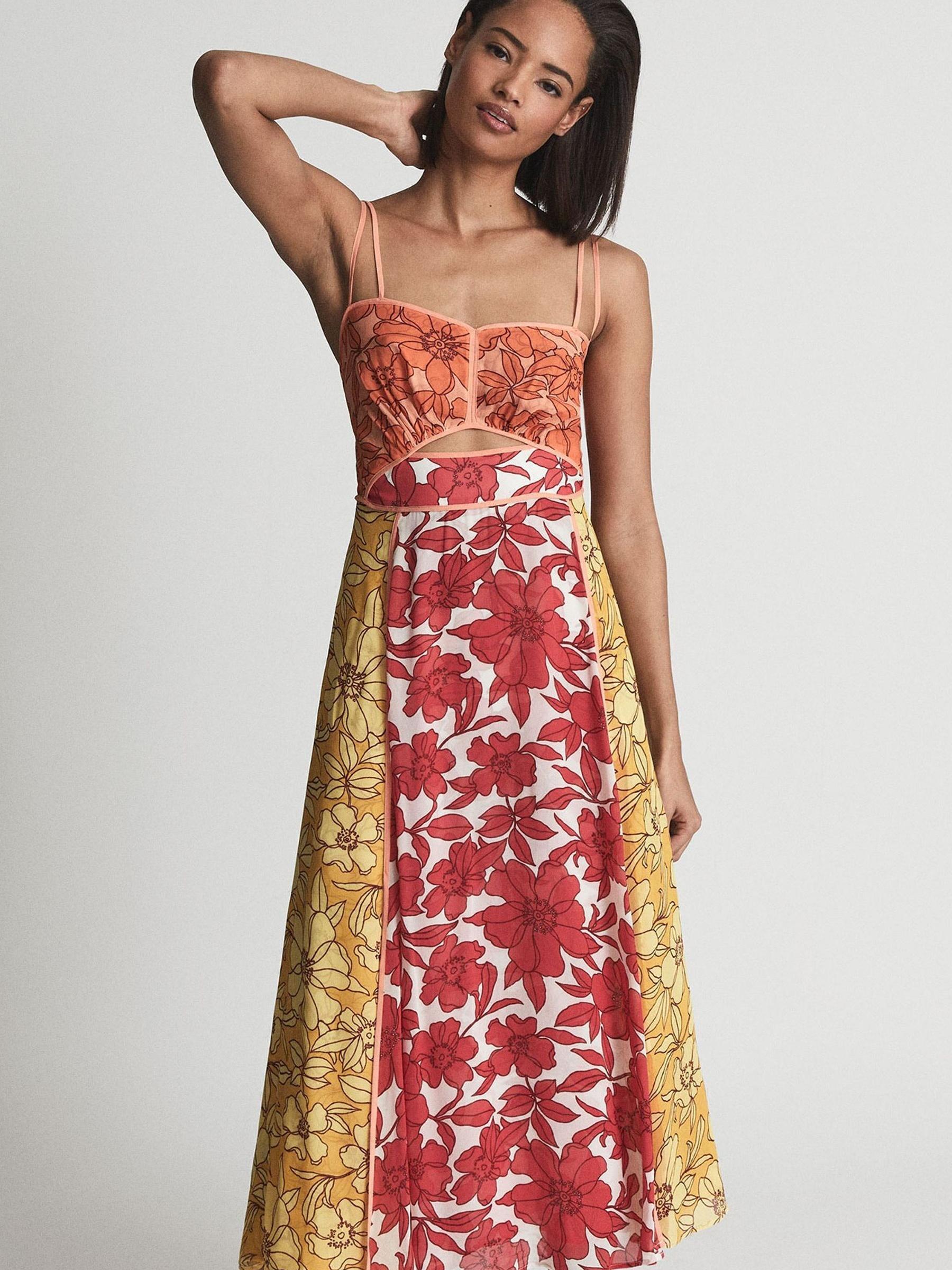 Reiss Cut-Out Midi Dress in Red - REISS