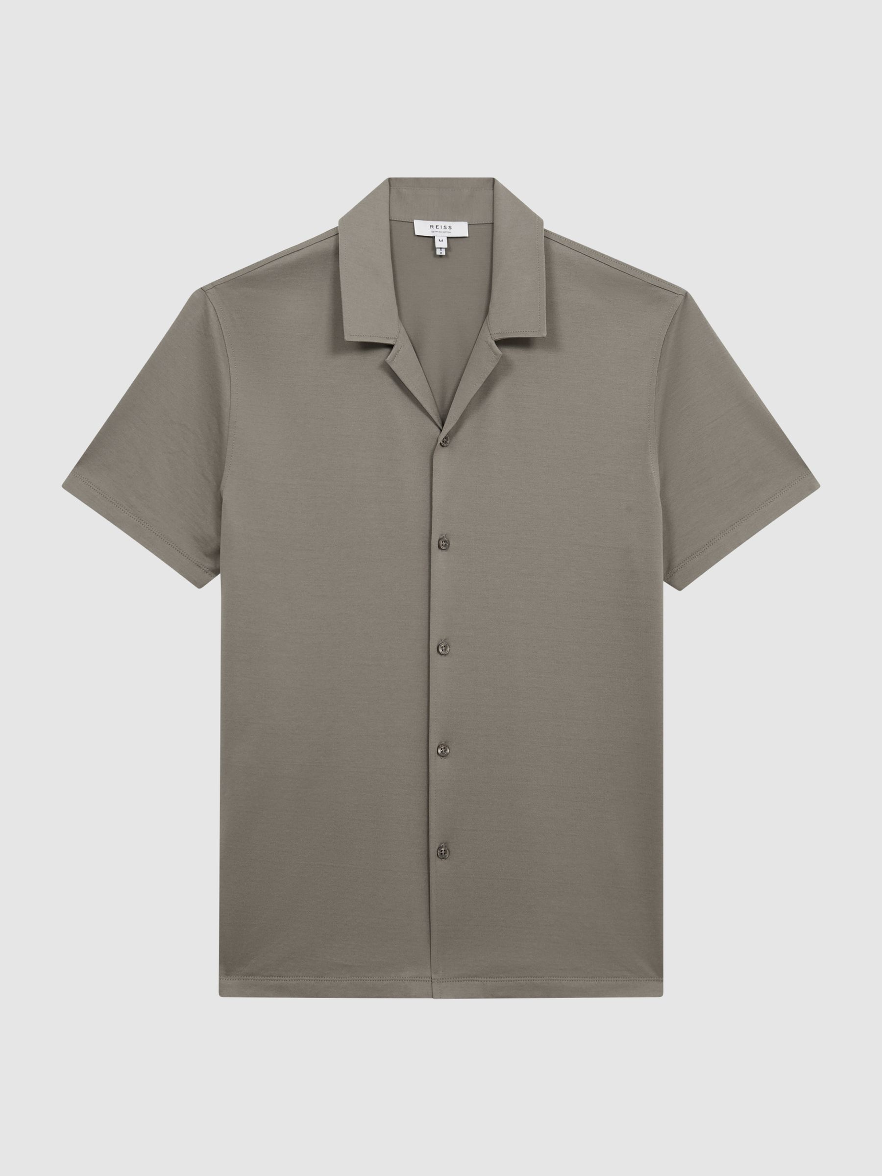 Mercerised Jersey Cuban Collar Shirt in Taupe - Image 2 of 6