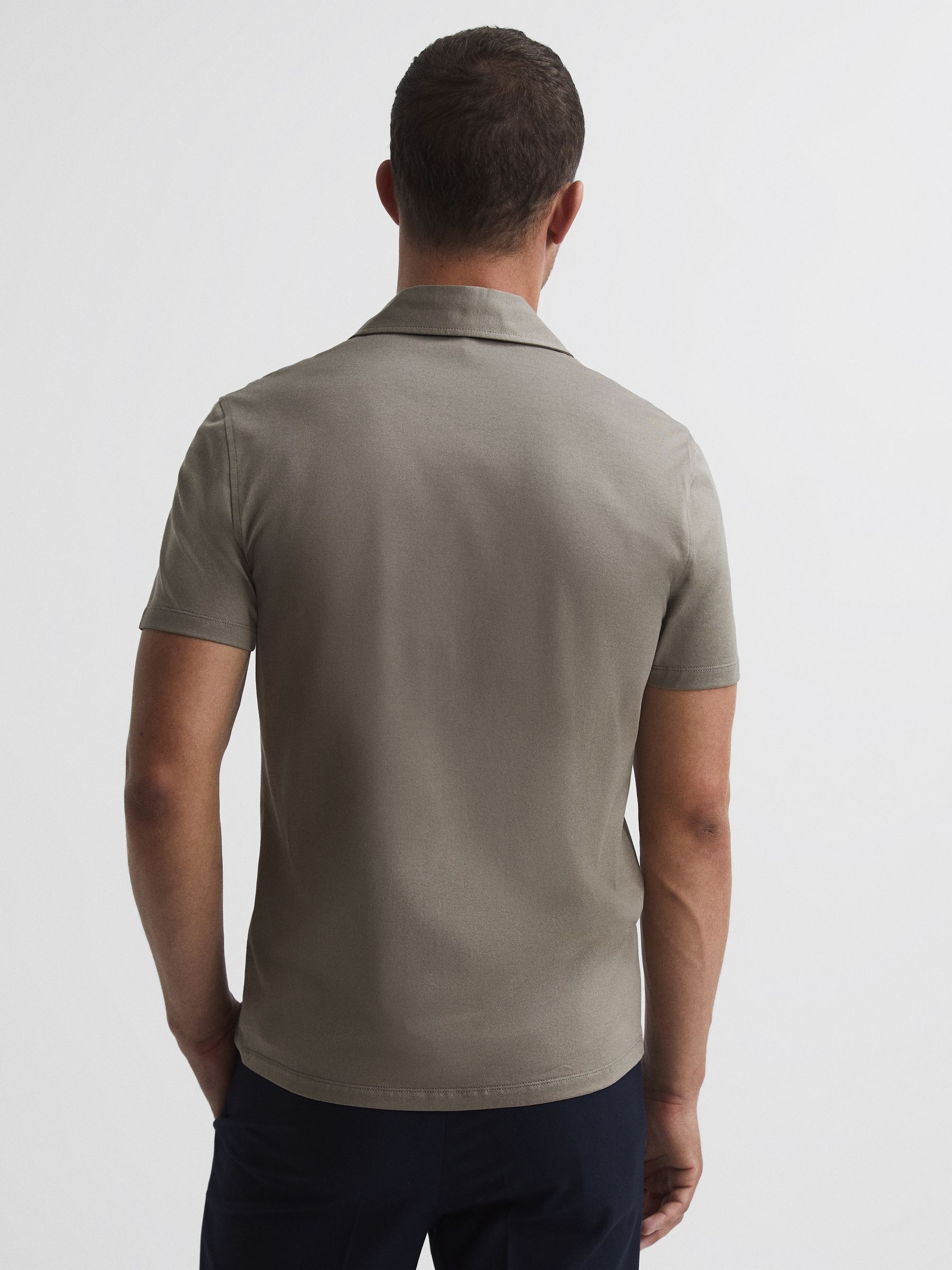 Mercerised Jersey Cuban Collar Shirt in Taupe - Image 5 of 6