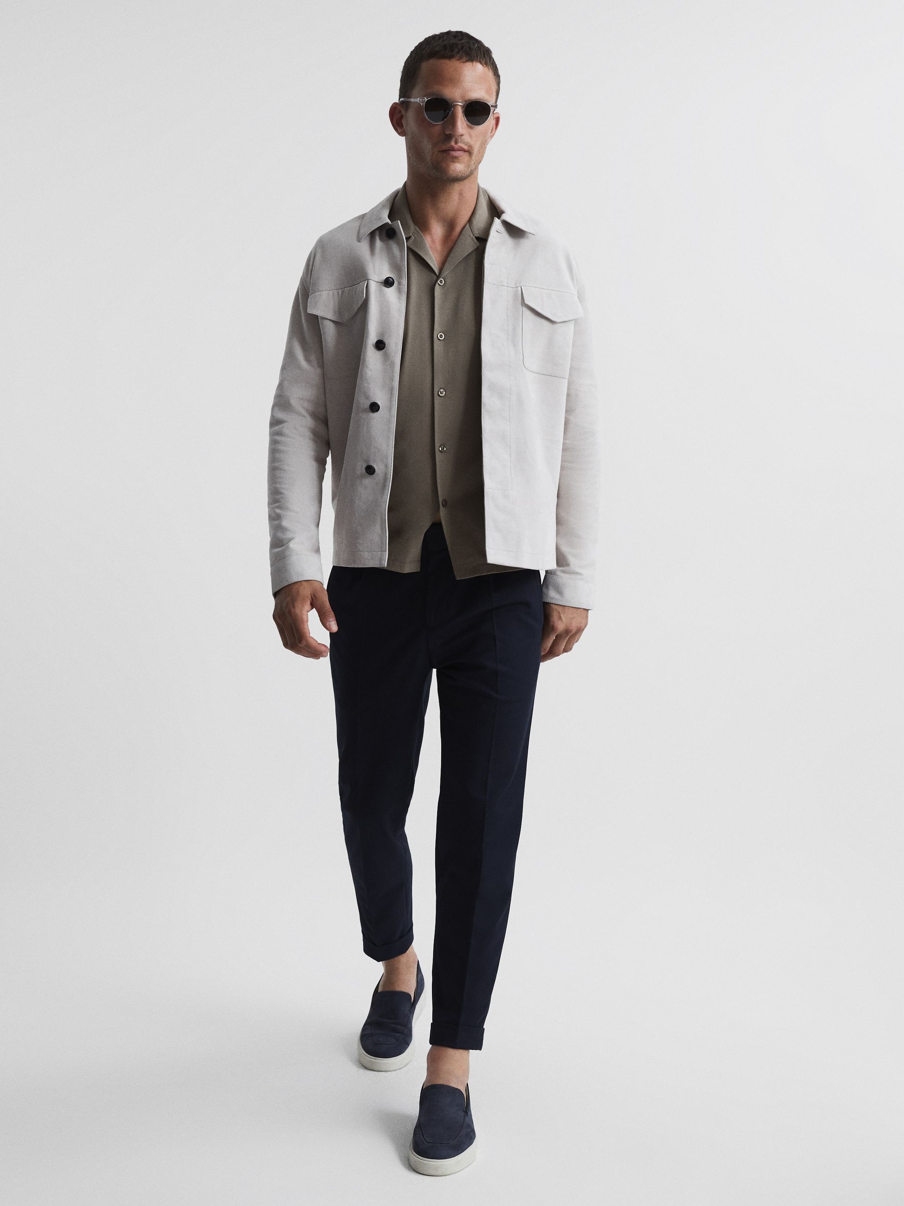 Mercerised Jersey Cuban Collar Shirt in Taupe - Image 6 of 6