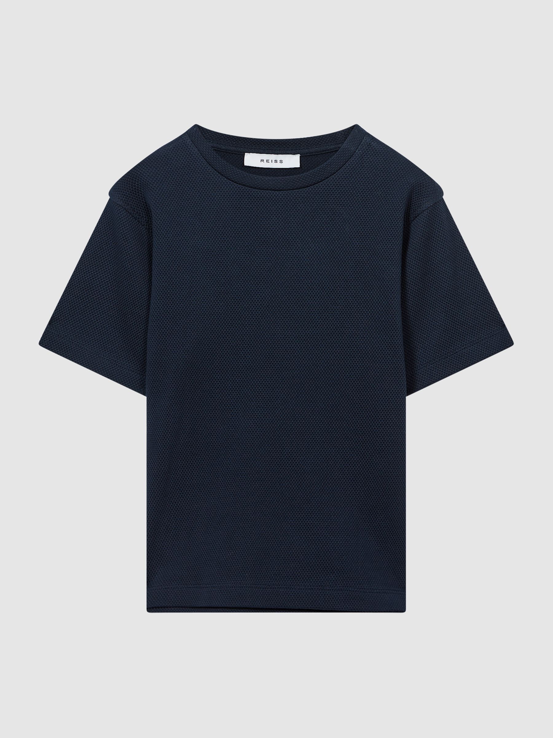 Textured Crew Neck T-Shirt in Navy - Image 2 of 5