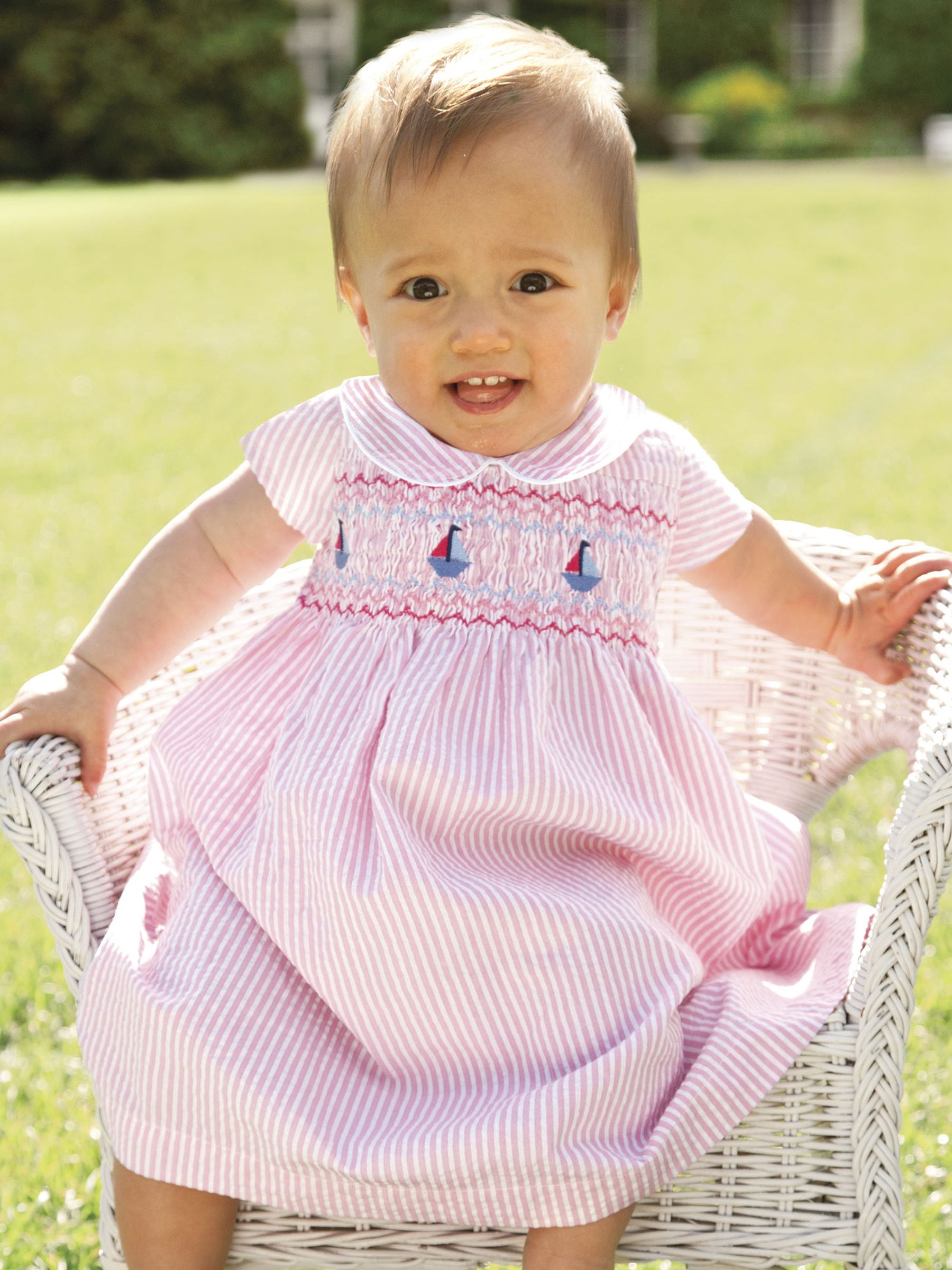 Girls' Pink Sailboat Smocked Dress in Pink - Image 3 of 6