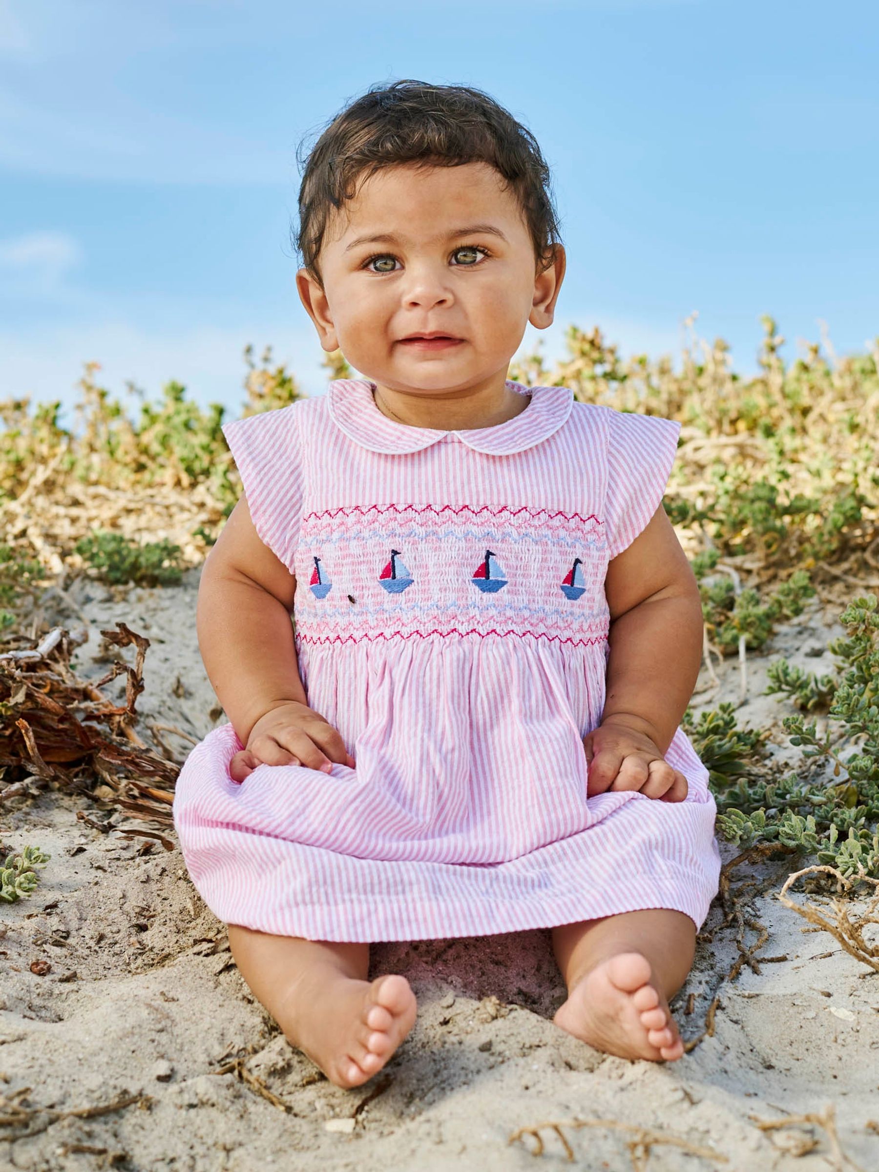 Girls' Pink Sailboat Smocked Dress in Pink - Image 4 of 6