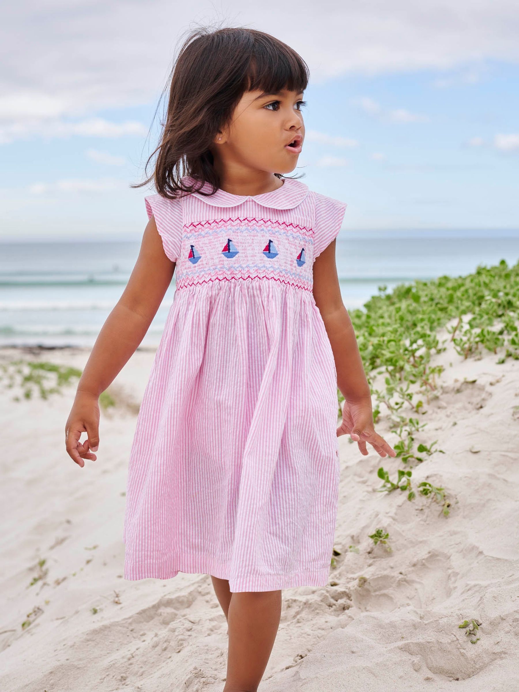 Girls' Pink Sailboat Smocked Dress in Pink - Image 6 of 6