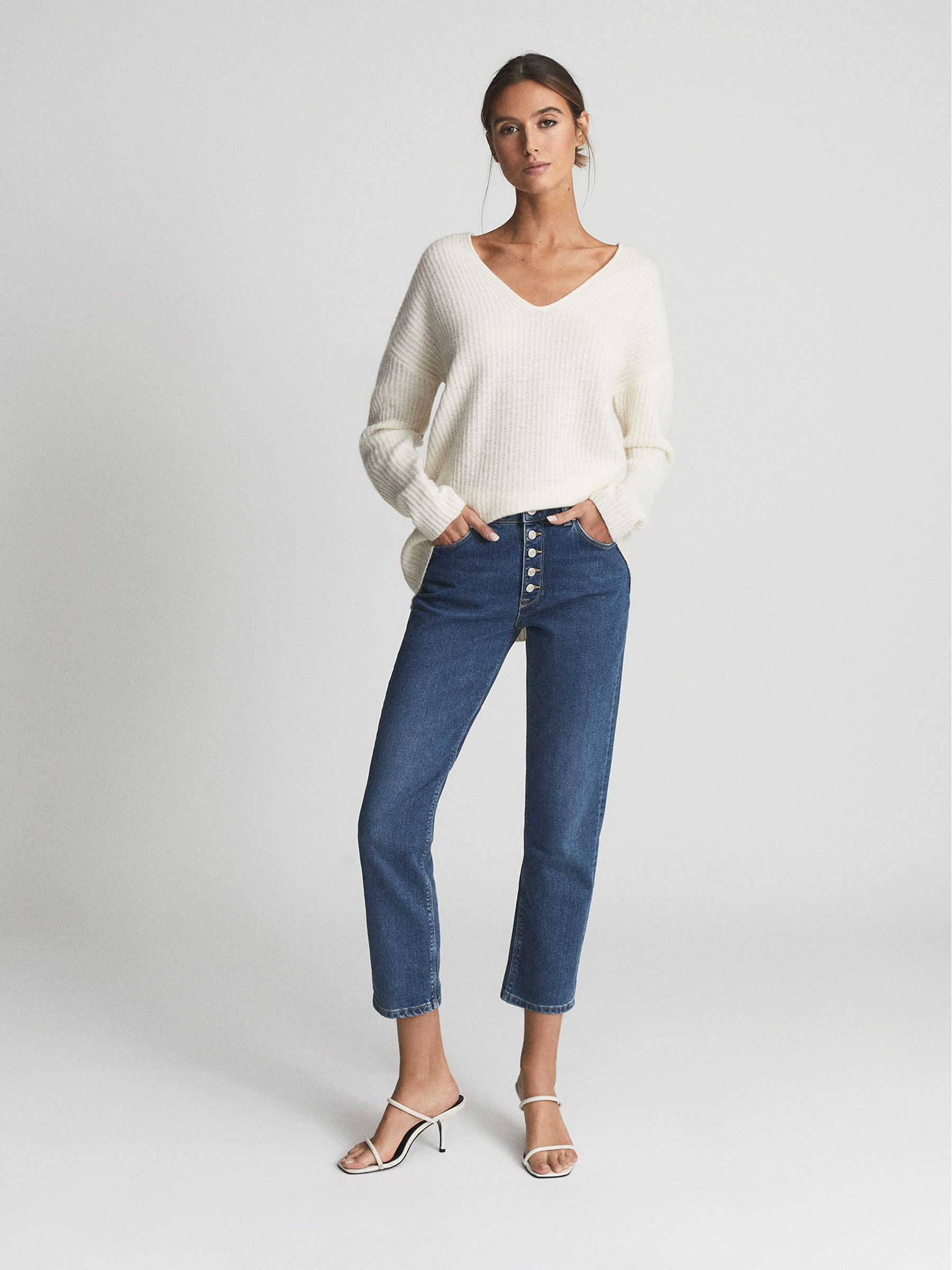 Mid Rise Slim Cropped Jeans in Mid Blue - Image 1 of 4