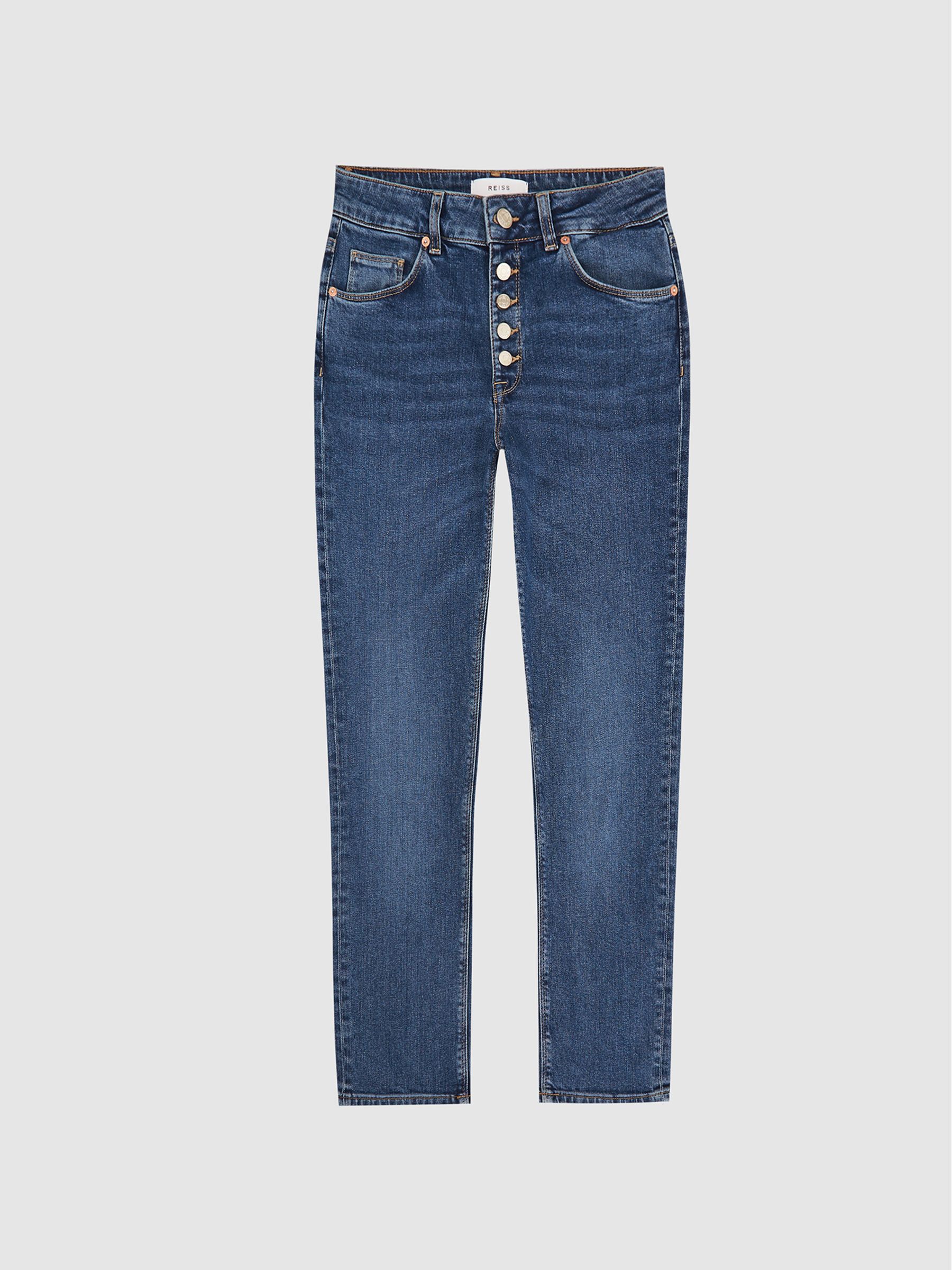 Mid Rise Slim Cropped Jeans in Mid Blue - Image 2 of 4