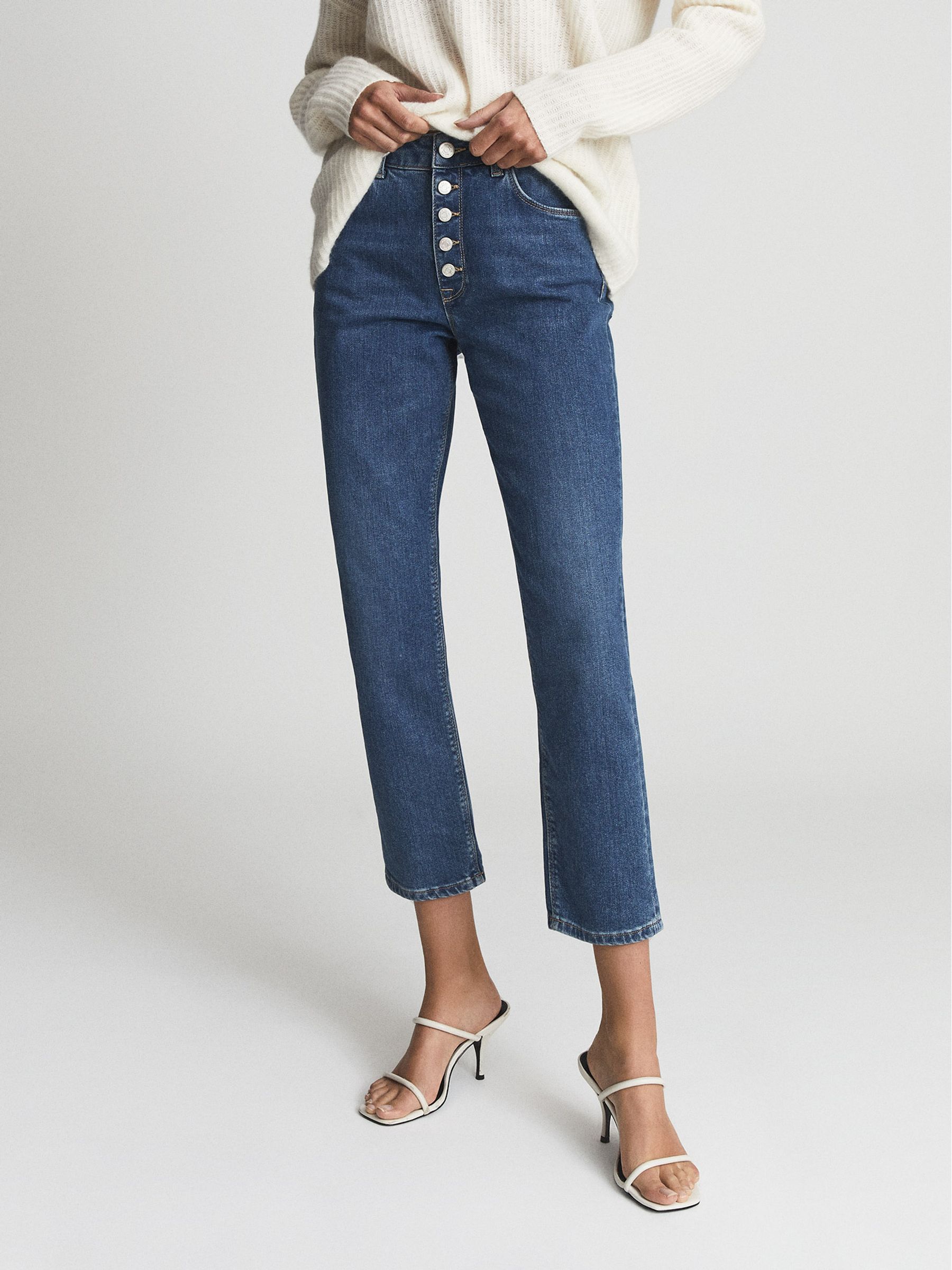 Mid Rise Slim Cropped Jeans in Mid Blue - Image 3 of 4