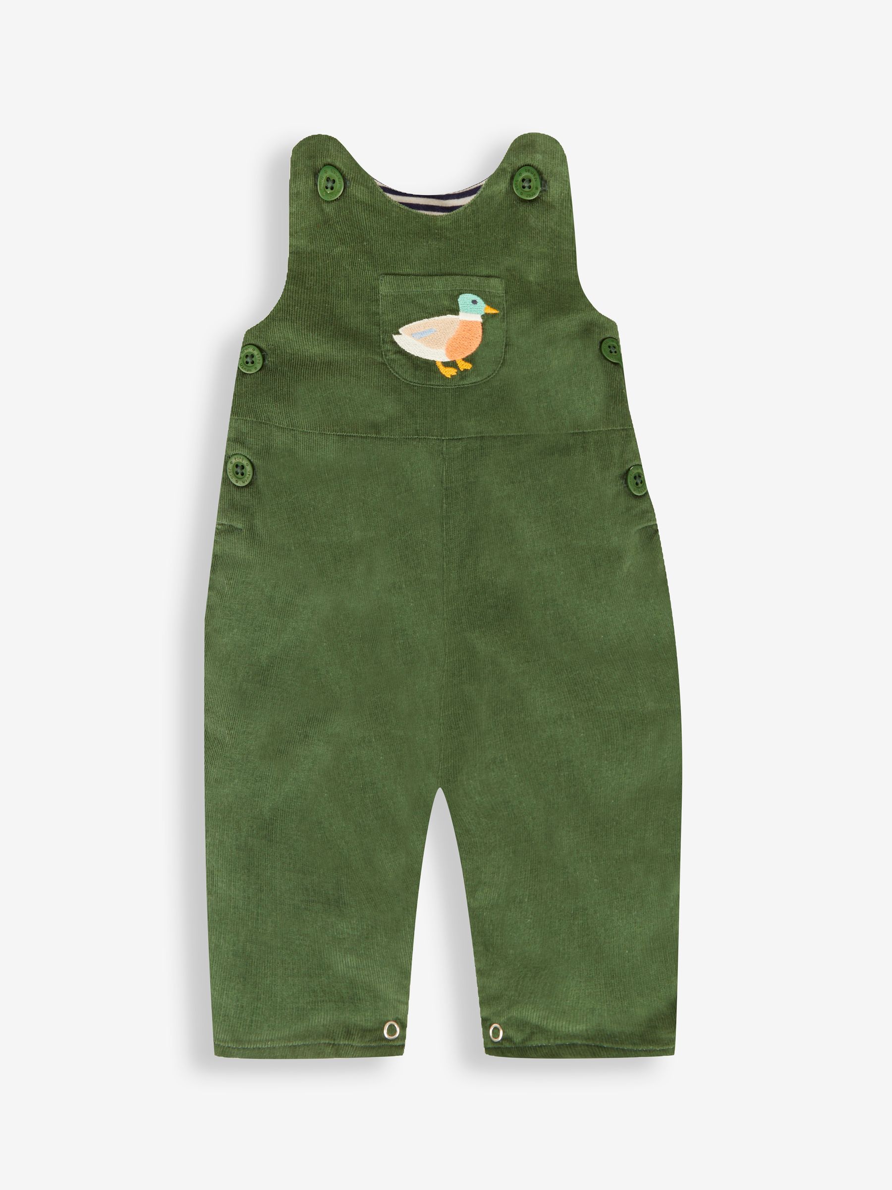 Khaki Green Duck Embroidered Pocket Cord Dungarees - Image 1 of 3