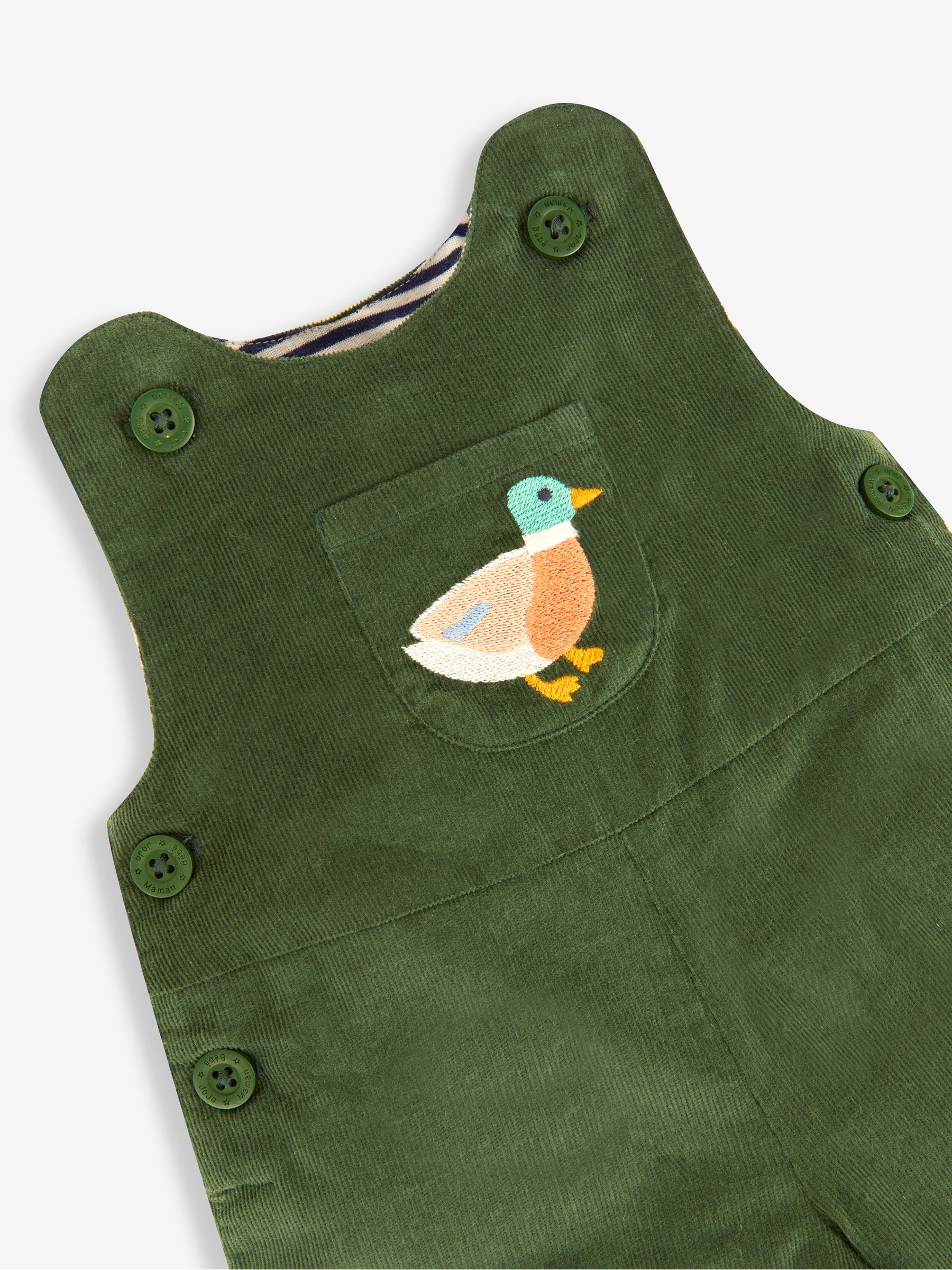Khaki Green Duck Embroidered Pocket Cord Dungarees - Image 3 of 3