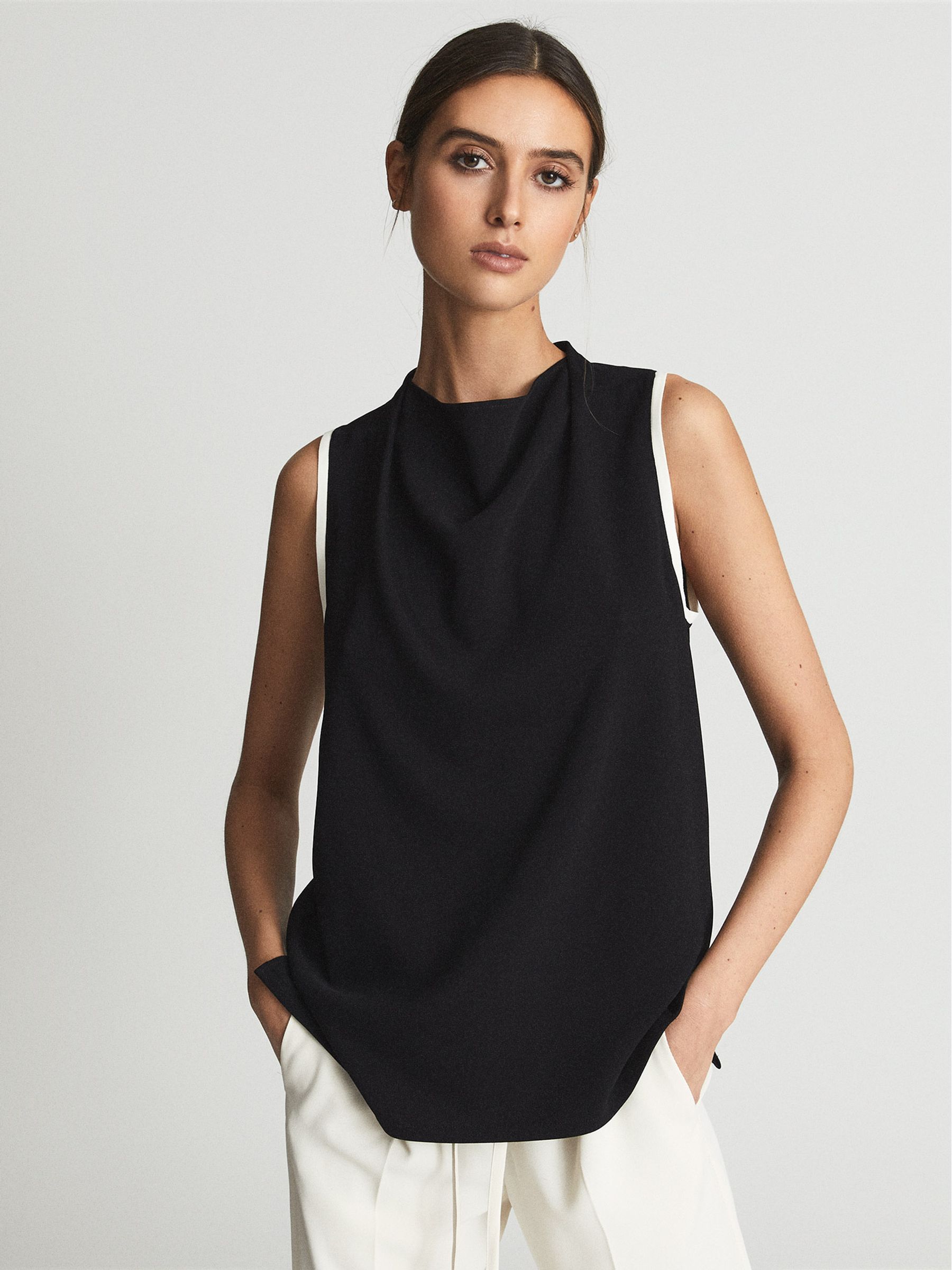 Reiss Sleeveless Twill Blouse in Black - REISS
