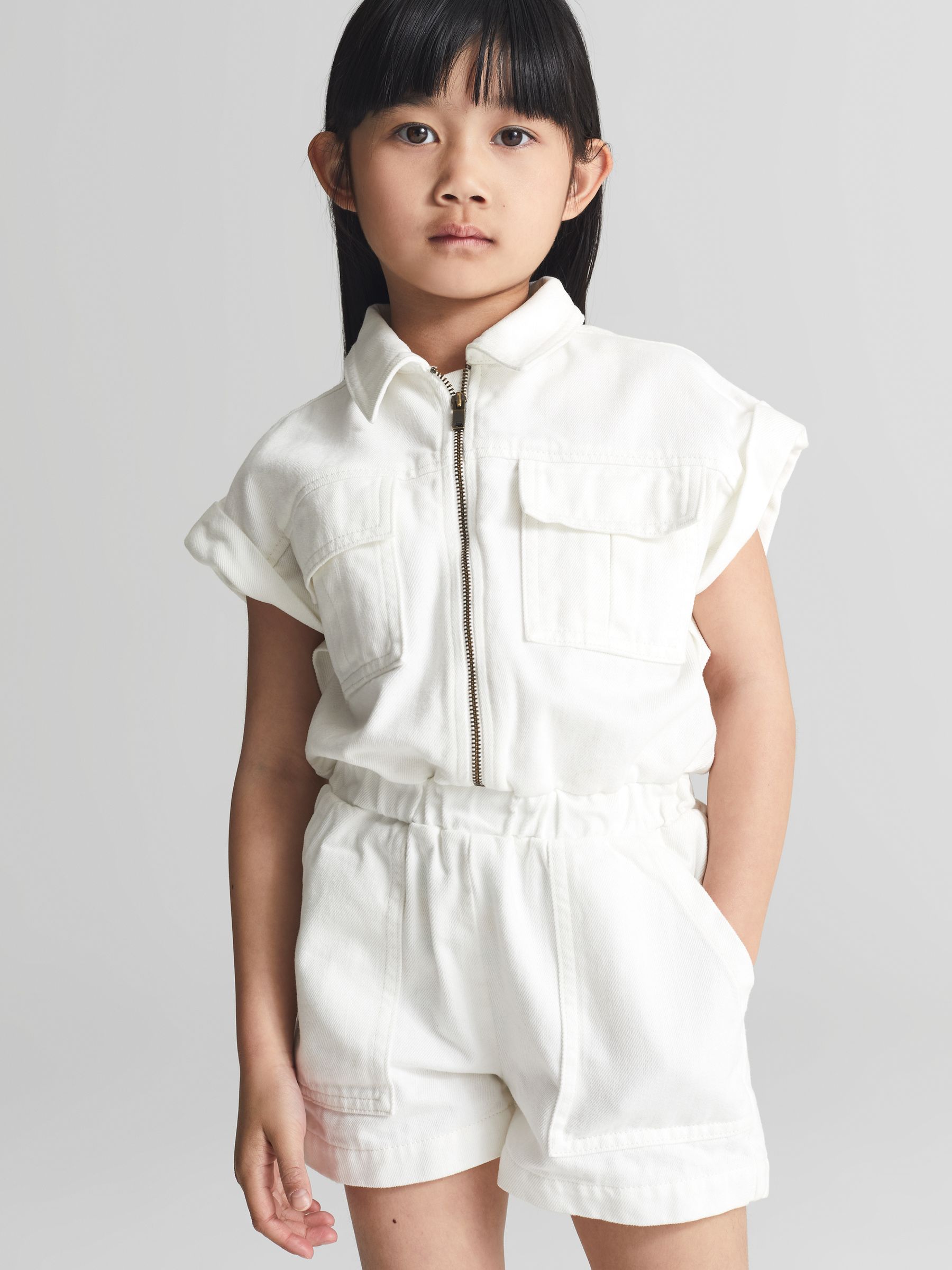 Denim Playsuit in White - Image 1 of 6