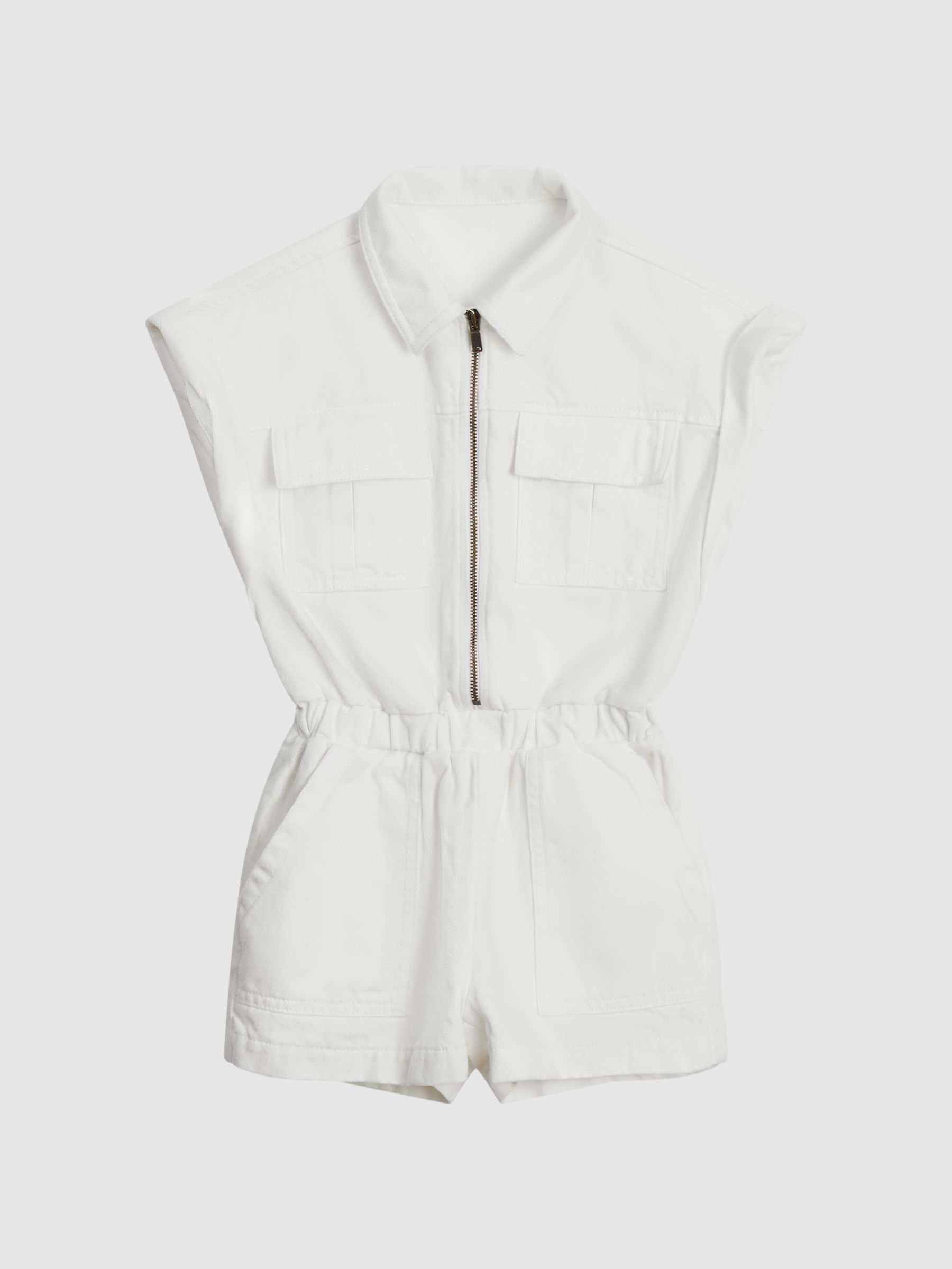 Denim Playsuit in White - Image 2 of 6