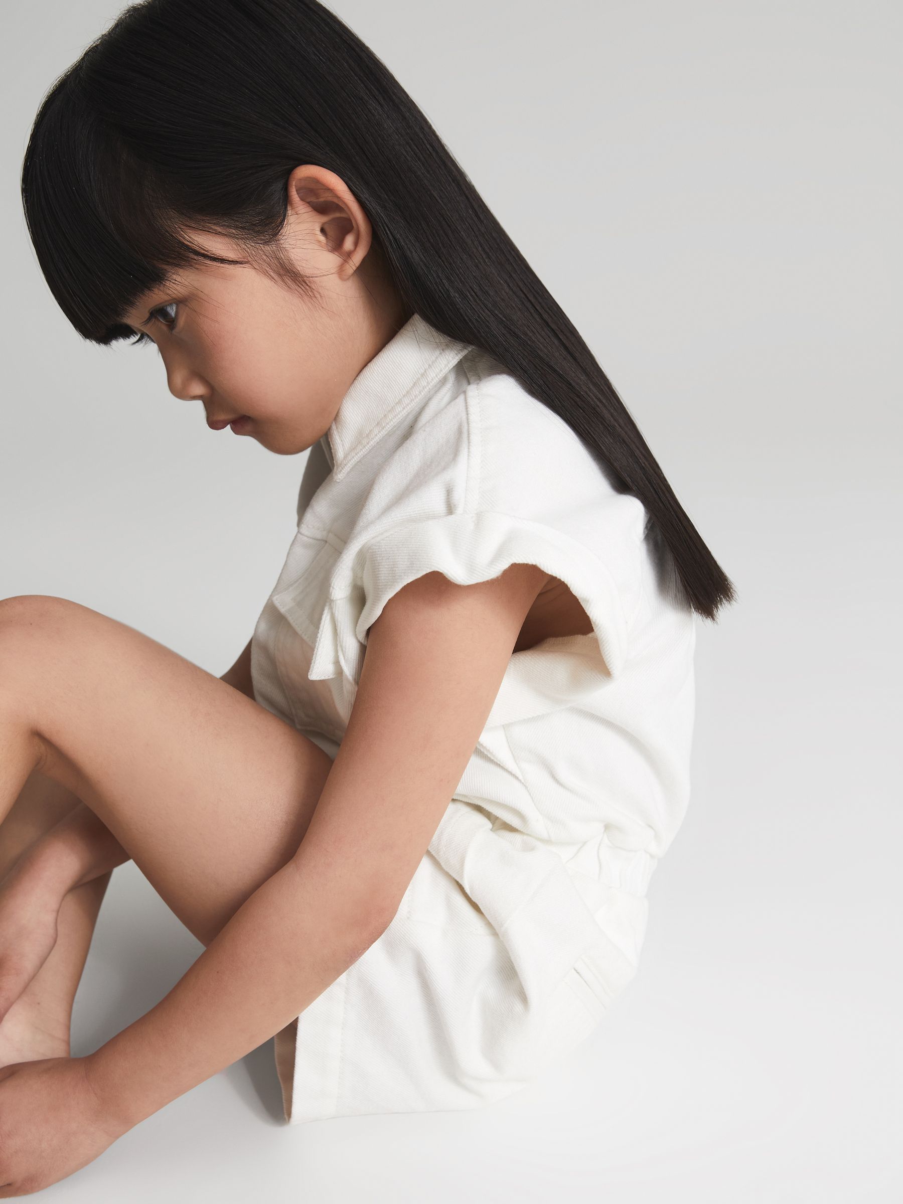 Denim Playsuit in White - Image 3 of 6