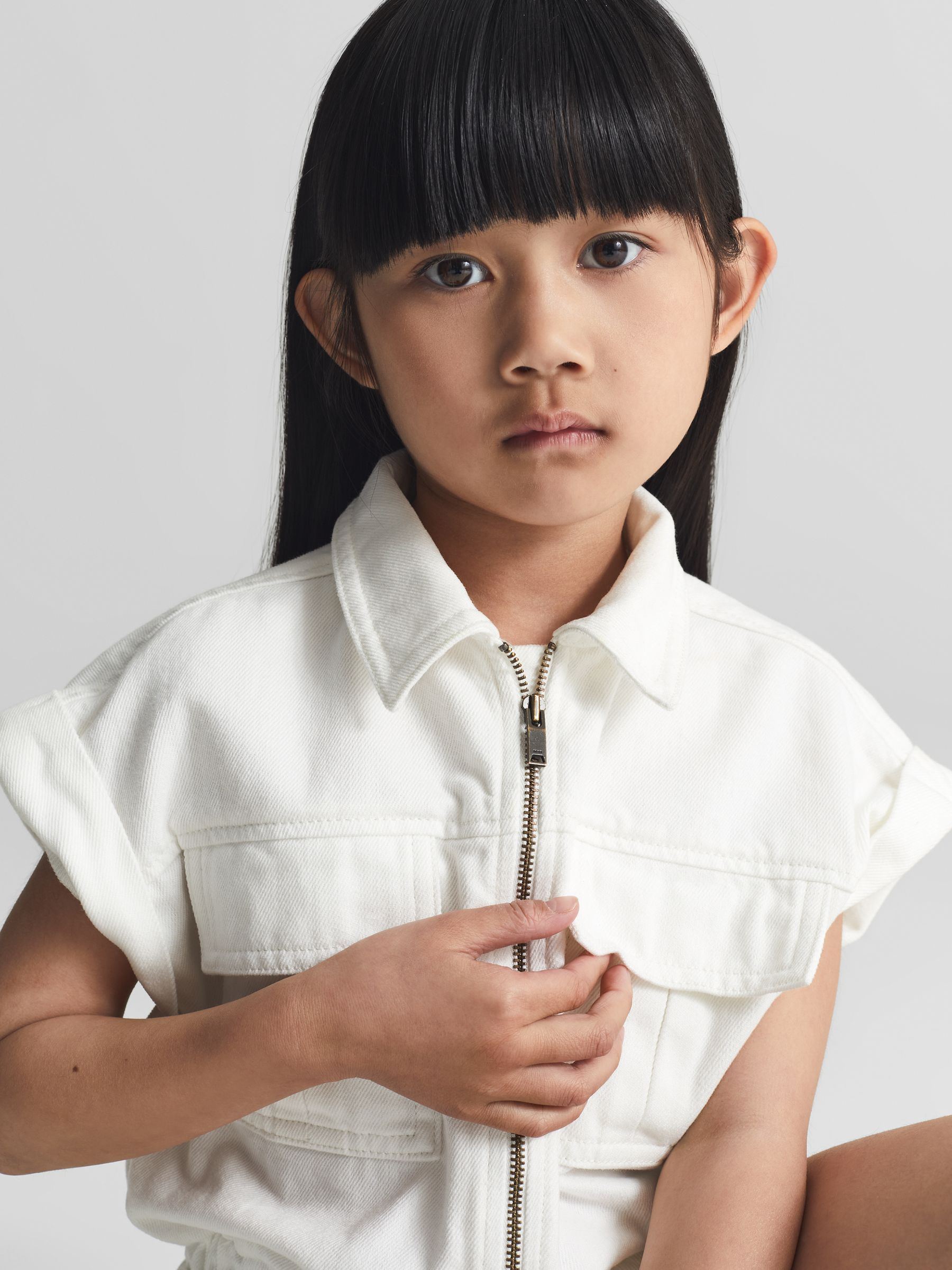 Denim Playsuit in White - Image 4 of 6