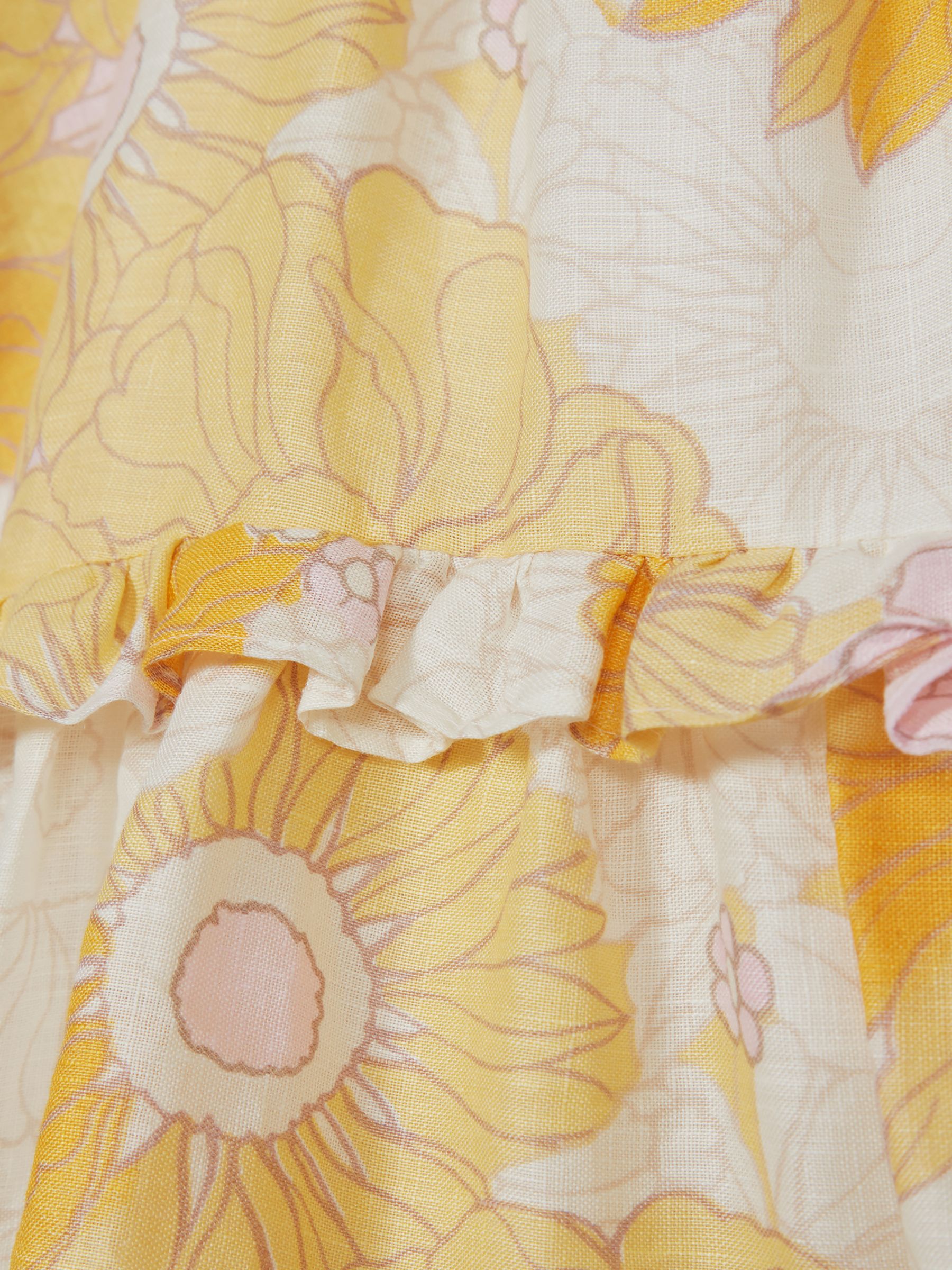 Printed Tiered Linen Mini Dress in Yellow Print - Image 6 of 6