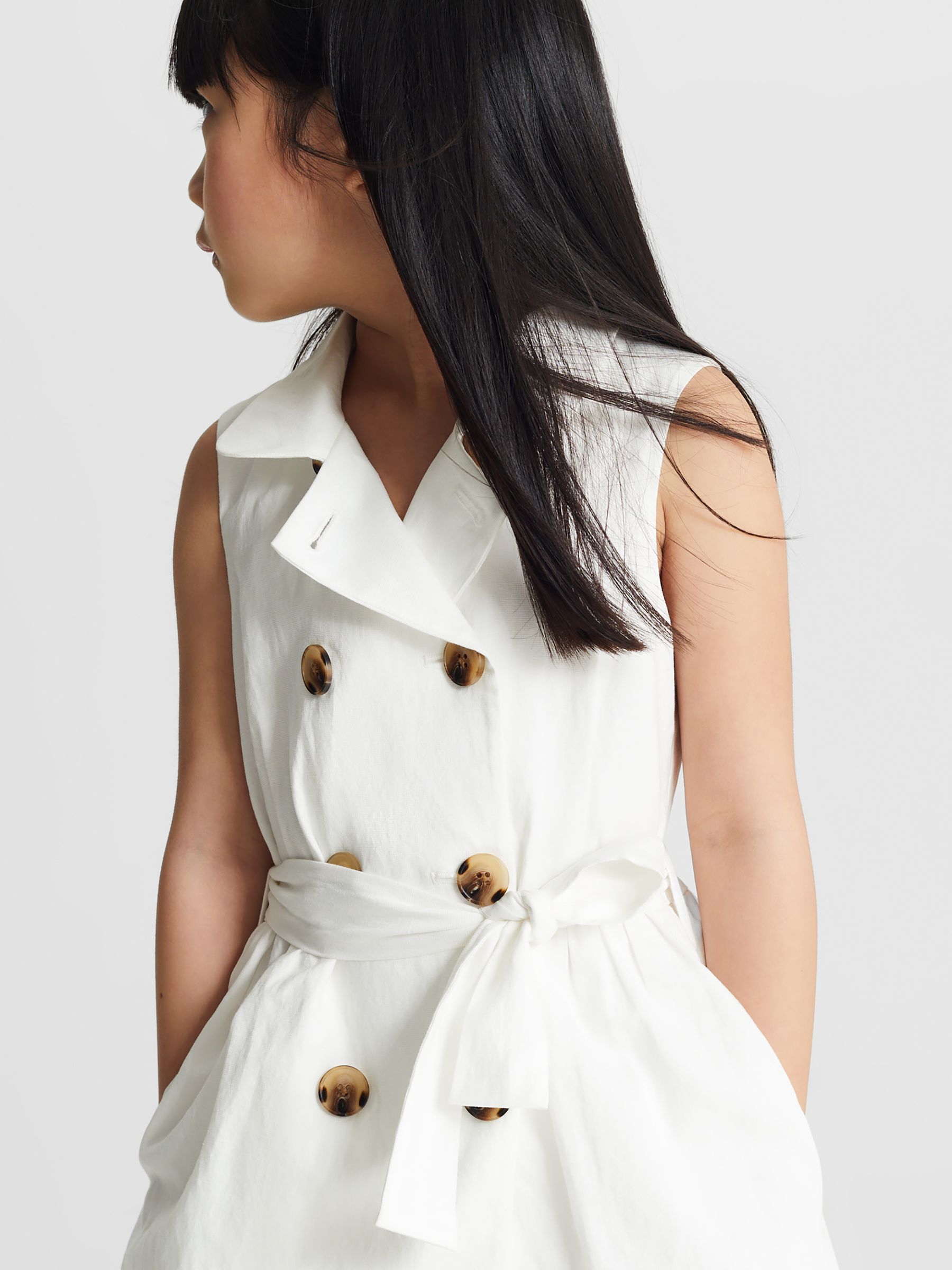 Linen Blend Mini Dress in White - Image 1 of 7