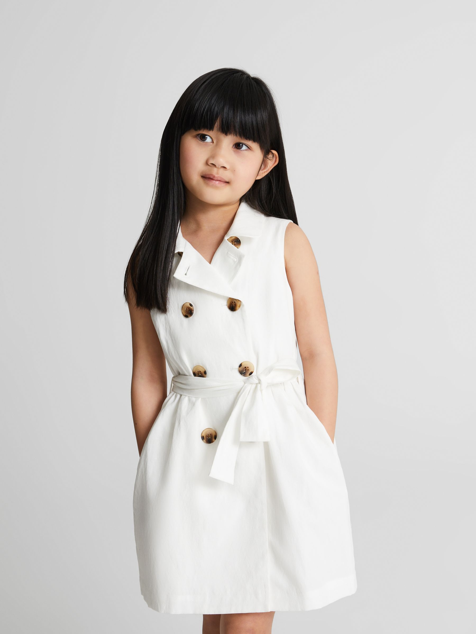 Linen Blend Mini Dress in White - Image 3 of 7