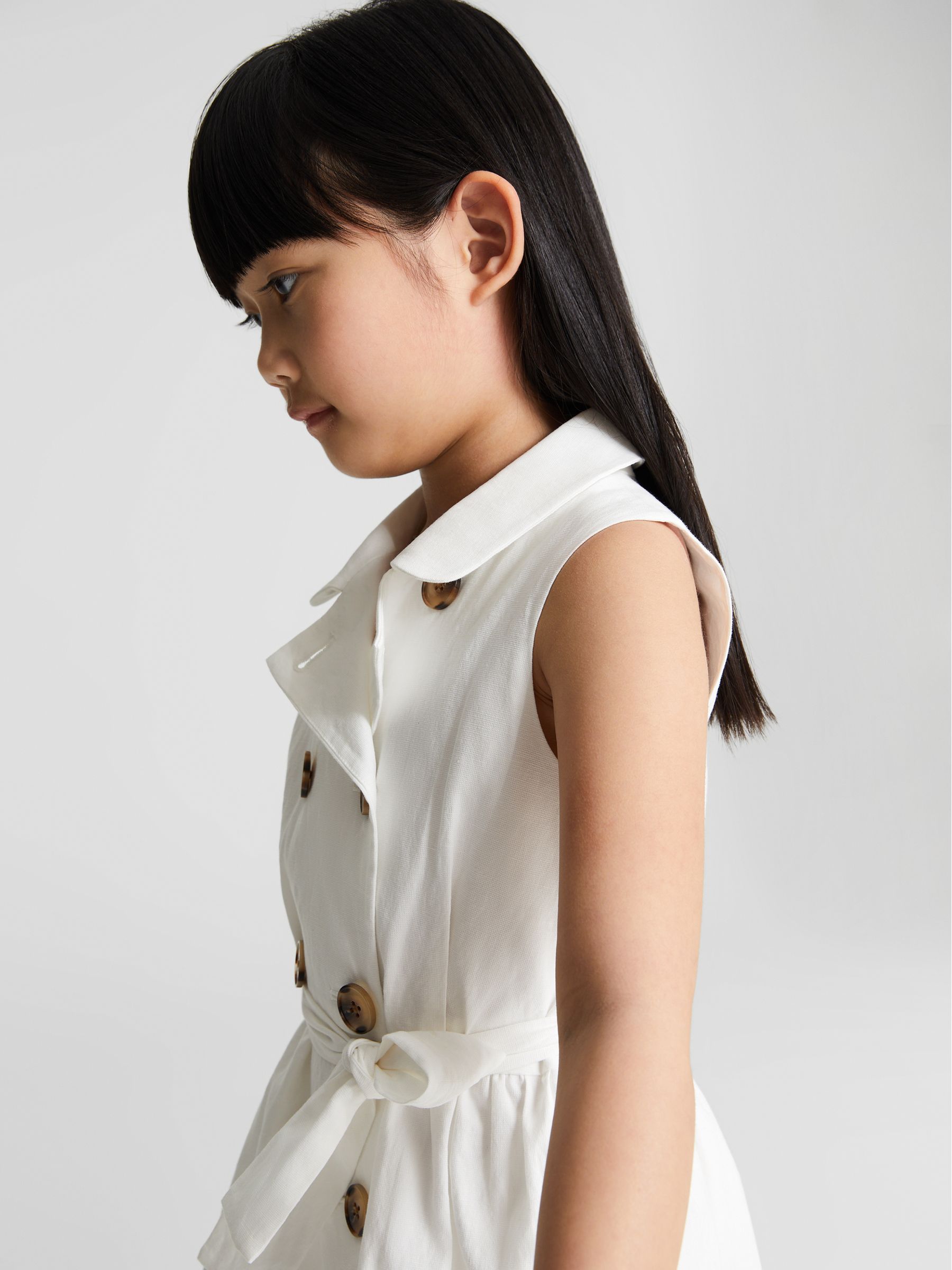 Linen Blend Mini Dress in White - Image 5 of 7