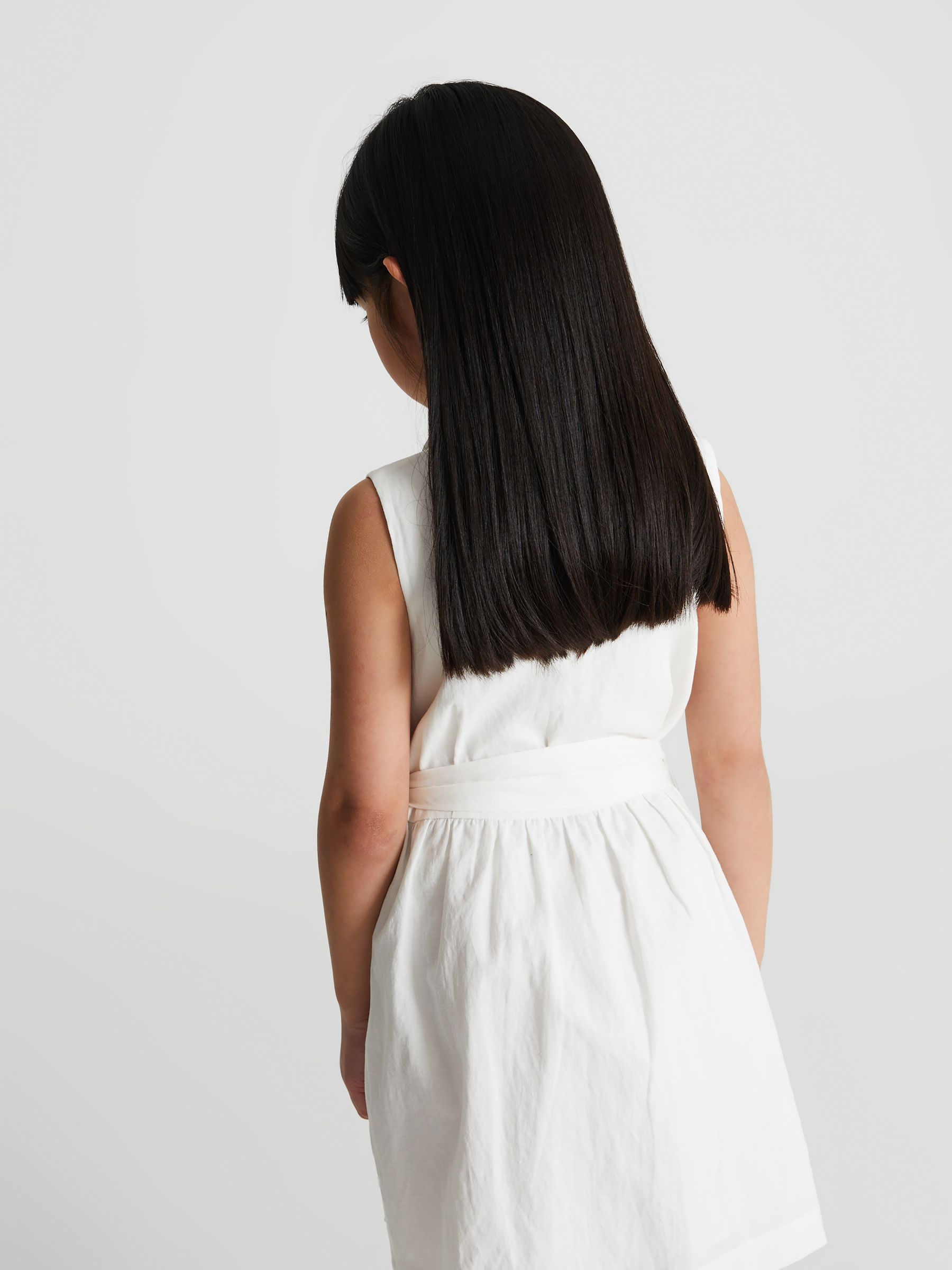 Linen Blend Mini Dress in White - Image 6 of 7