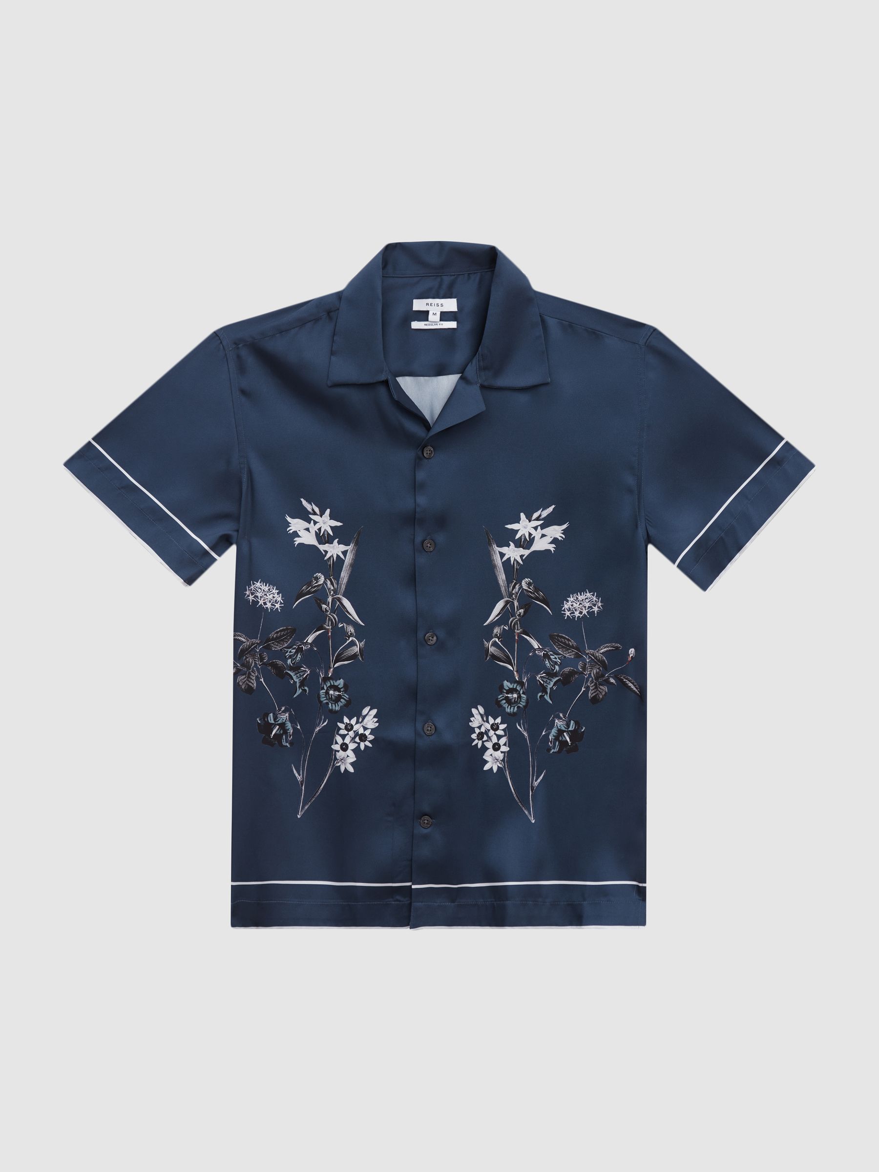 Cuban Collar Floral Shirt in Steel Blue - Image 2 of 6