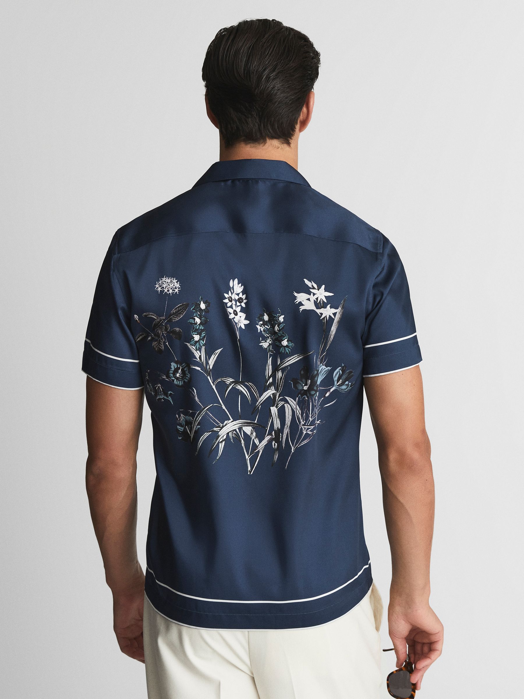 Cuban Collar Floral Shirt in Steel Blue - Image 5 of 6