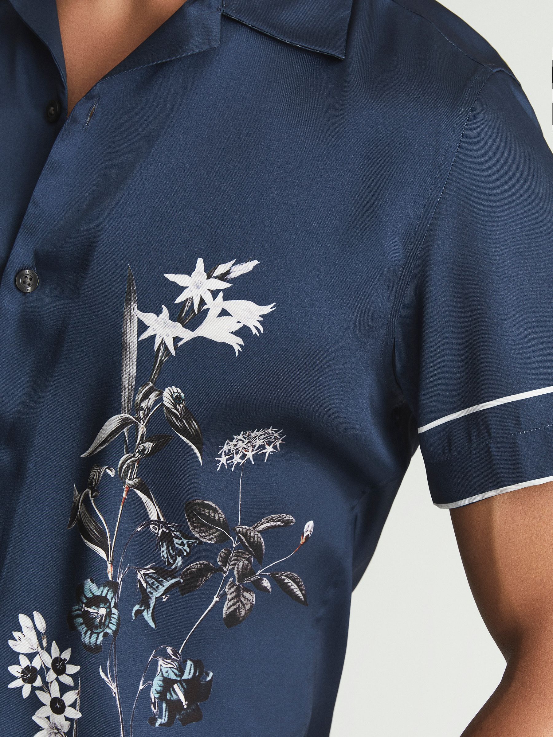 Cuban Collar Floral Shirt in Steel Blue - Image 6 of 6