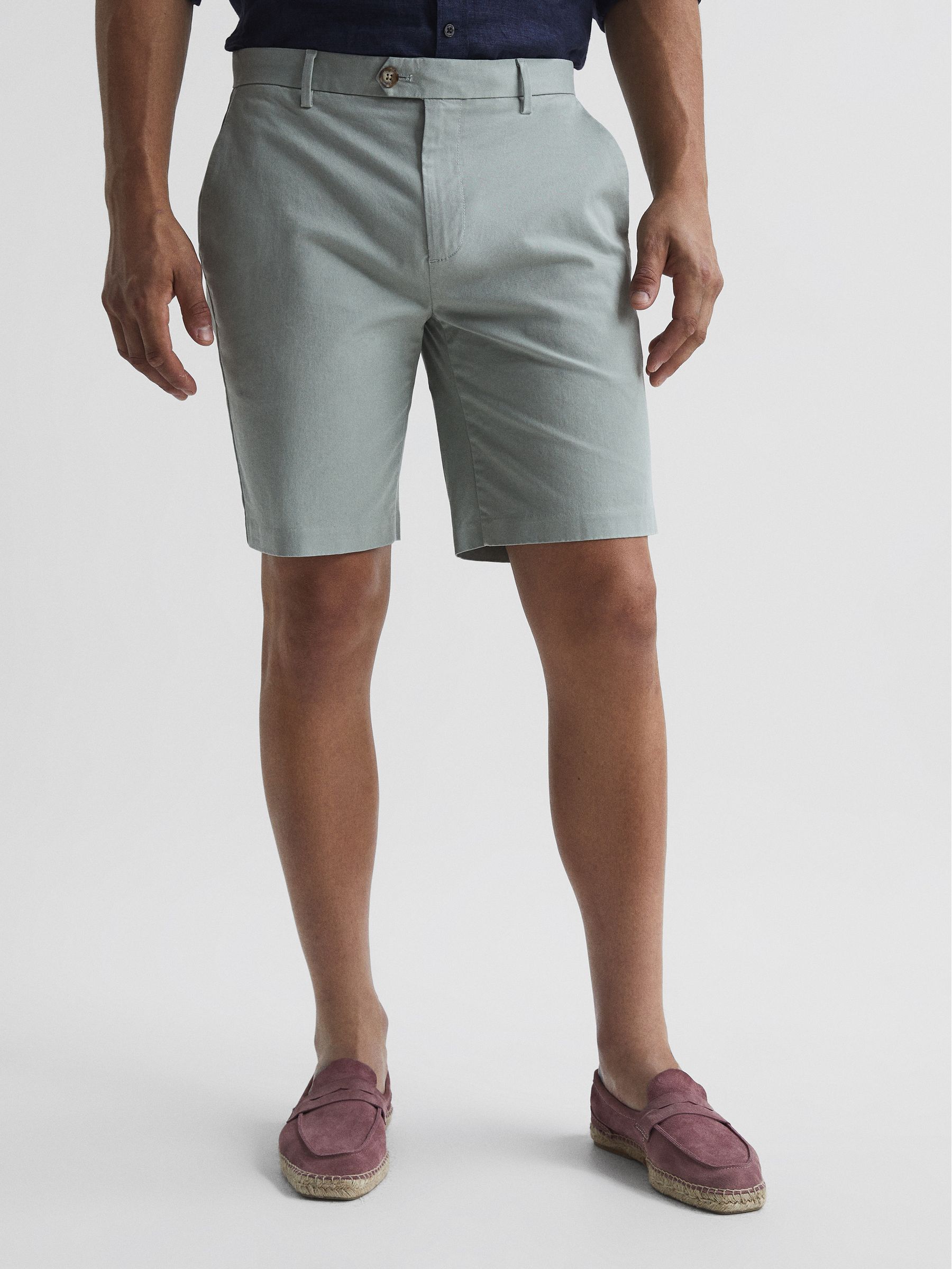 Short Length Casual Chino Shorts in Soft Sage - Image 1 of 3