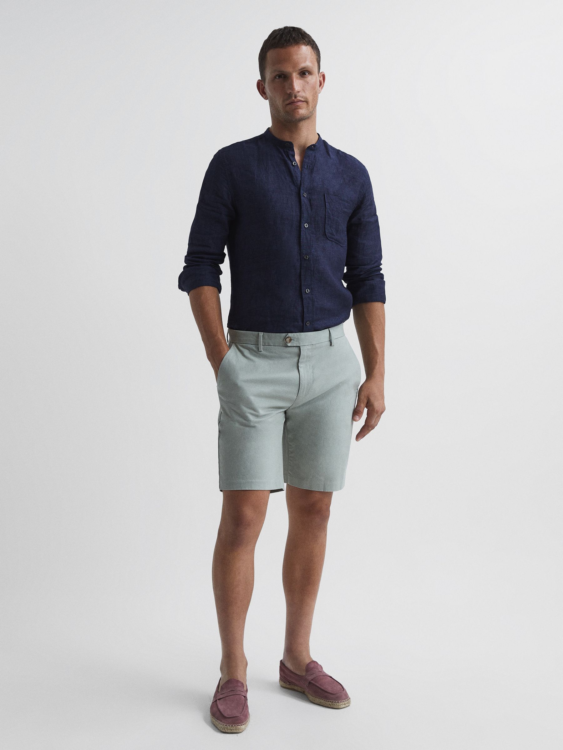 Short Length Casual Chino Shorts in Soft Sage - Image 3 of 3