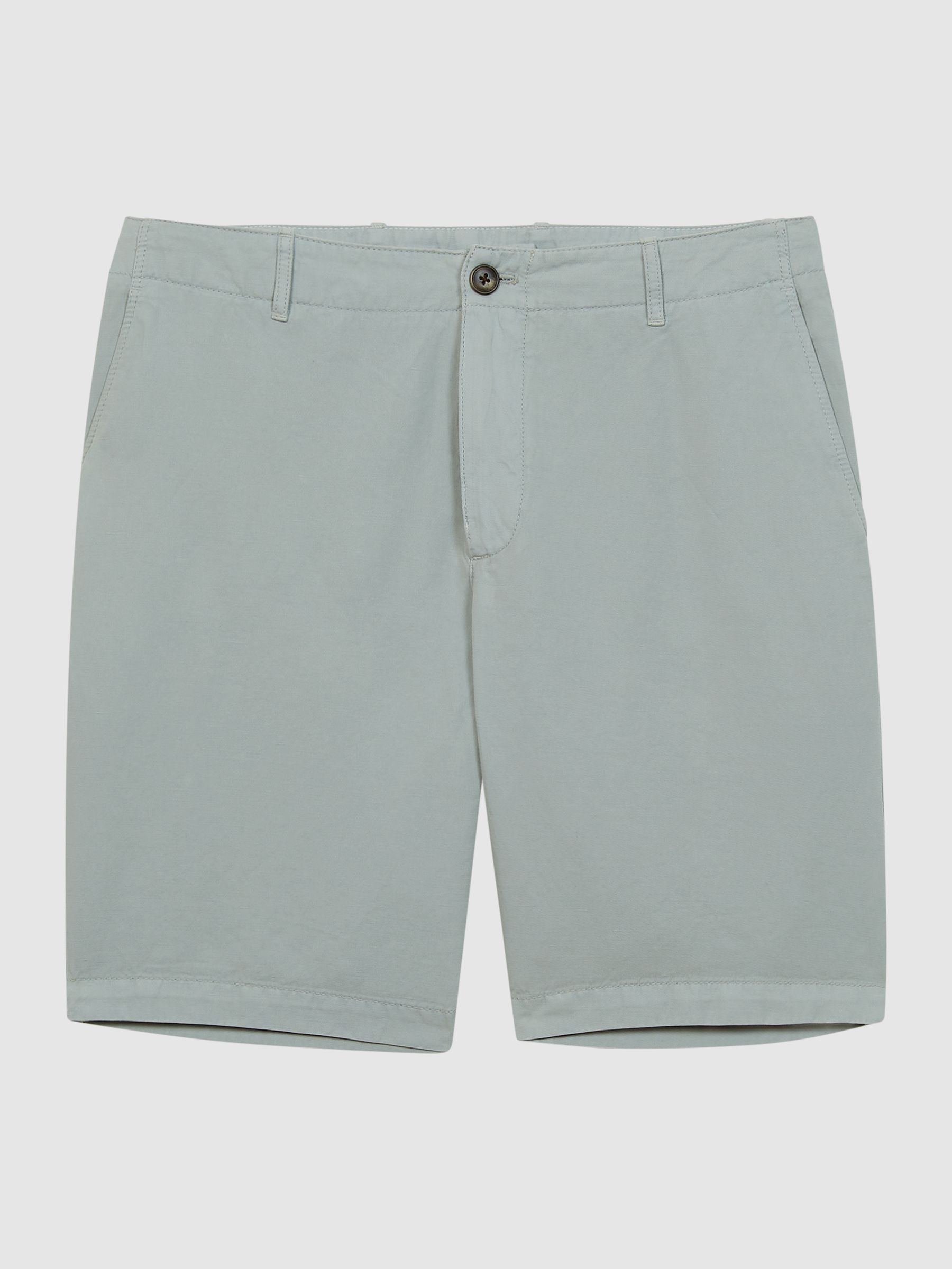 Cotton-Linen Blend Shorts in Soft Sage - Image 2 of 6