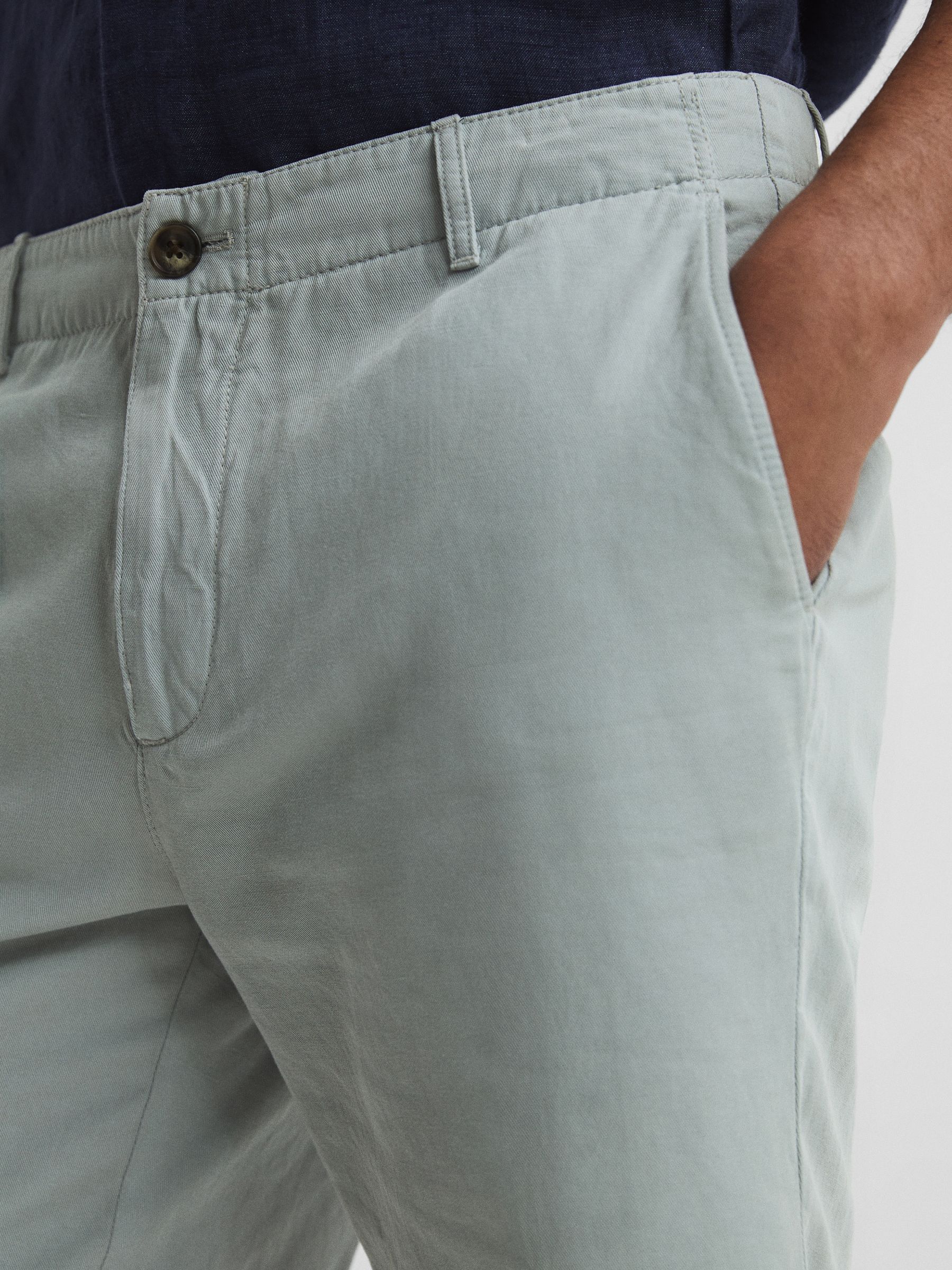 Cotton-Linen Blend Shorts in Soft Sage - Image 4 of 6