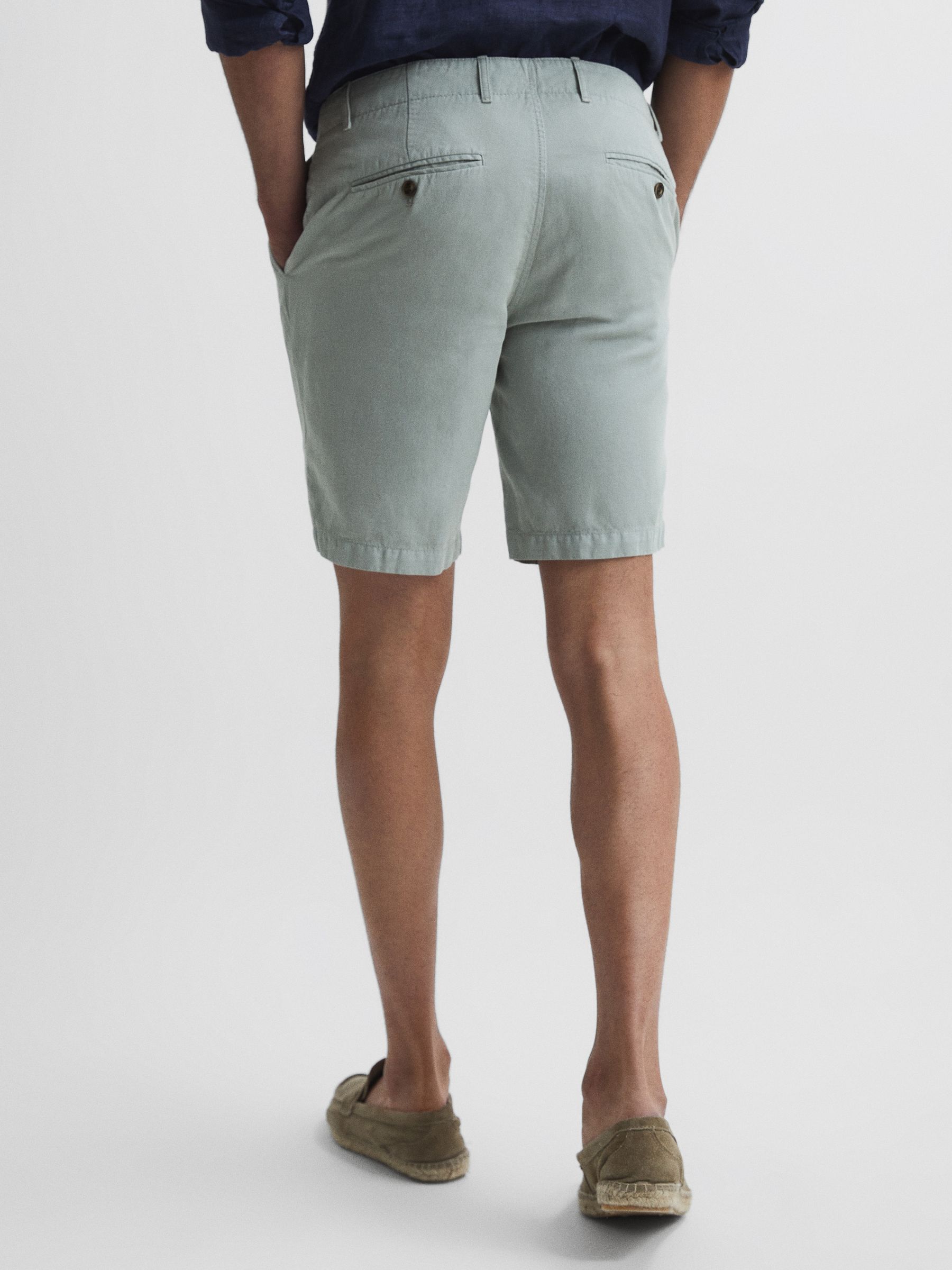 Cotton-Linen Blend Shorts in Soft Sage - Image 5 of 6