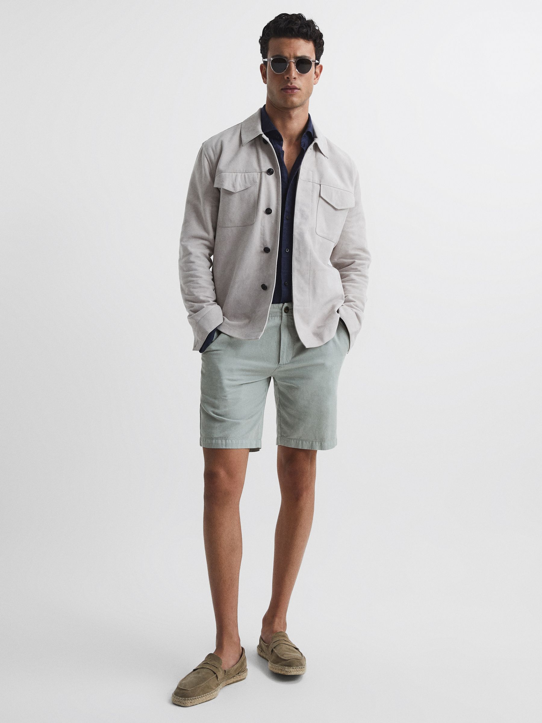 Cotton-Linen Blend Shorts in Soft Sage - Image 6 of 6