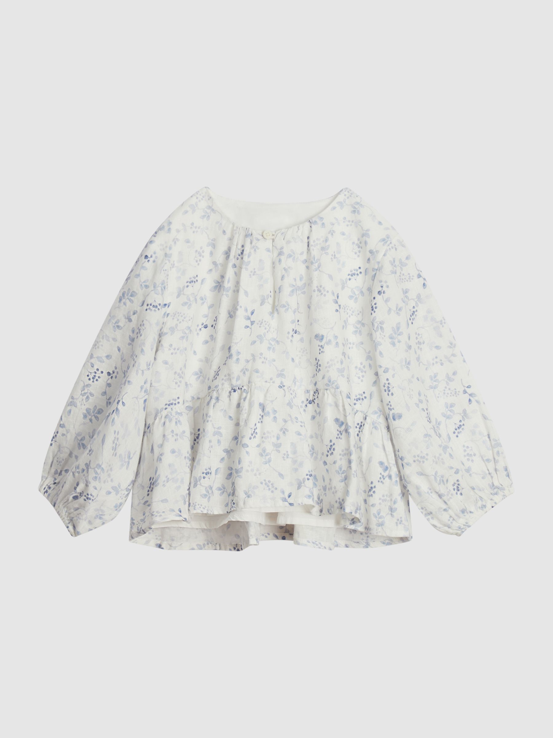 Long Sleeve Blouse in Blue Print - Image 2 of 5 Long Sleeve Blouse in Blue Print - Image 2 of 5