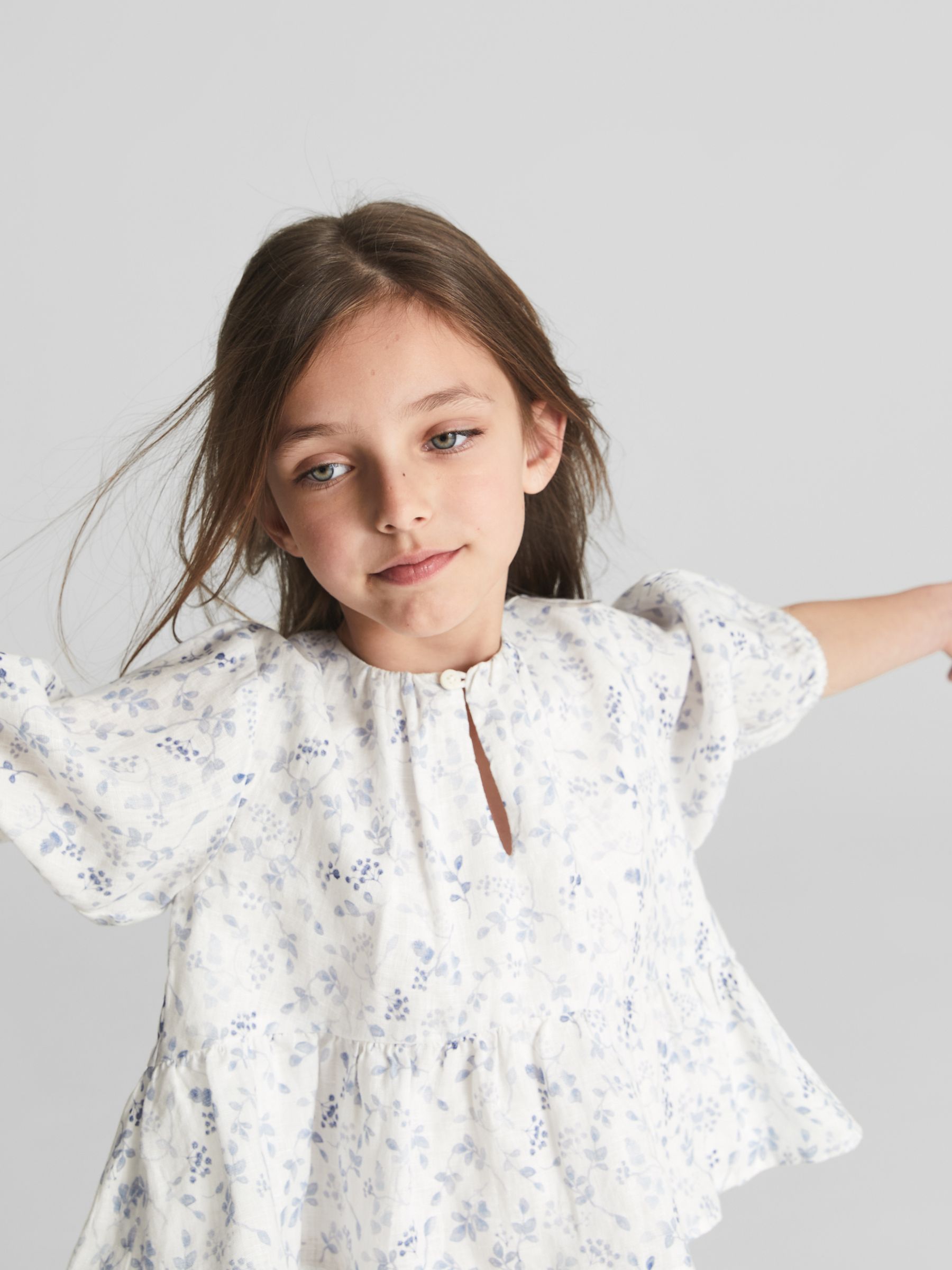 Long Sleeve Blouse in Blue Print - Image 3 of 5